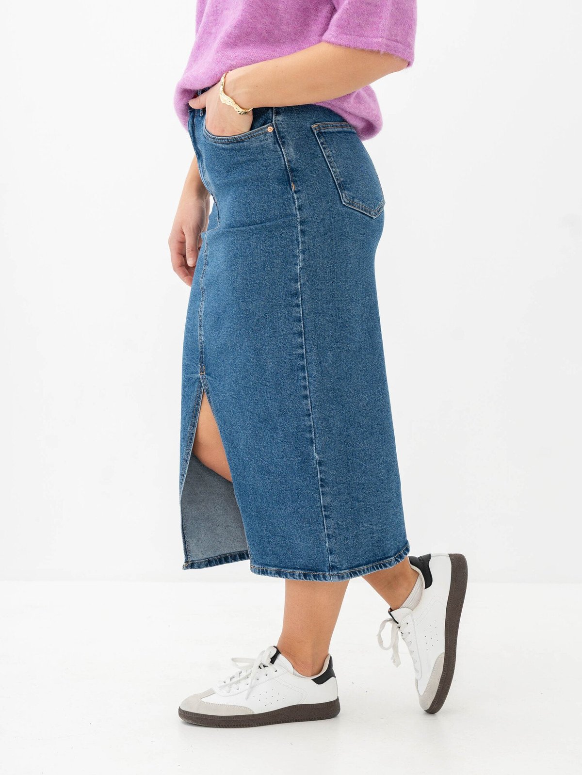Vero Moda Veri HR Calf Denim Skirt Medium Blue Denim