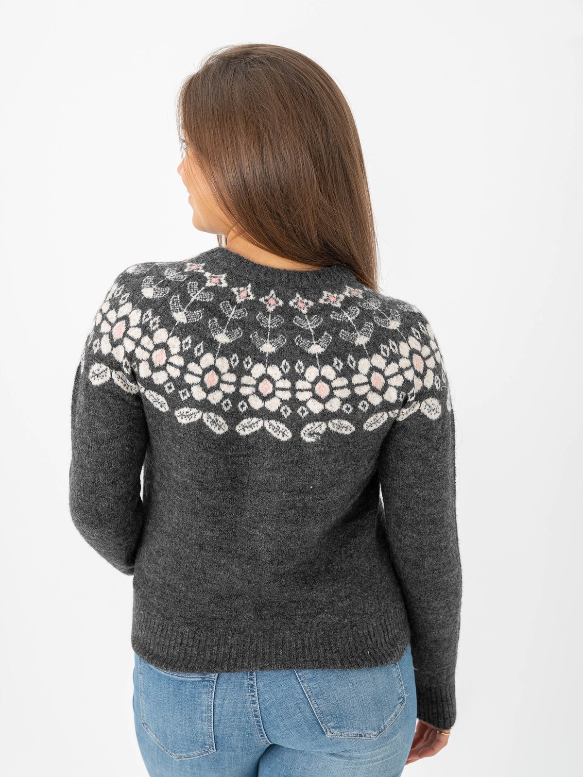 Vero Moda Simone Long Sleeve Nordic Pullover Dark Grey Melange W. Birch + Rose E/Flower