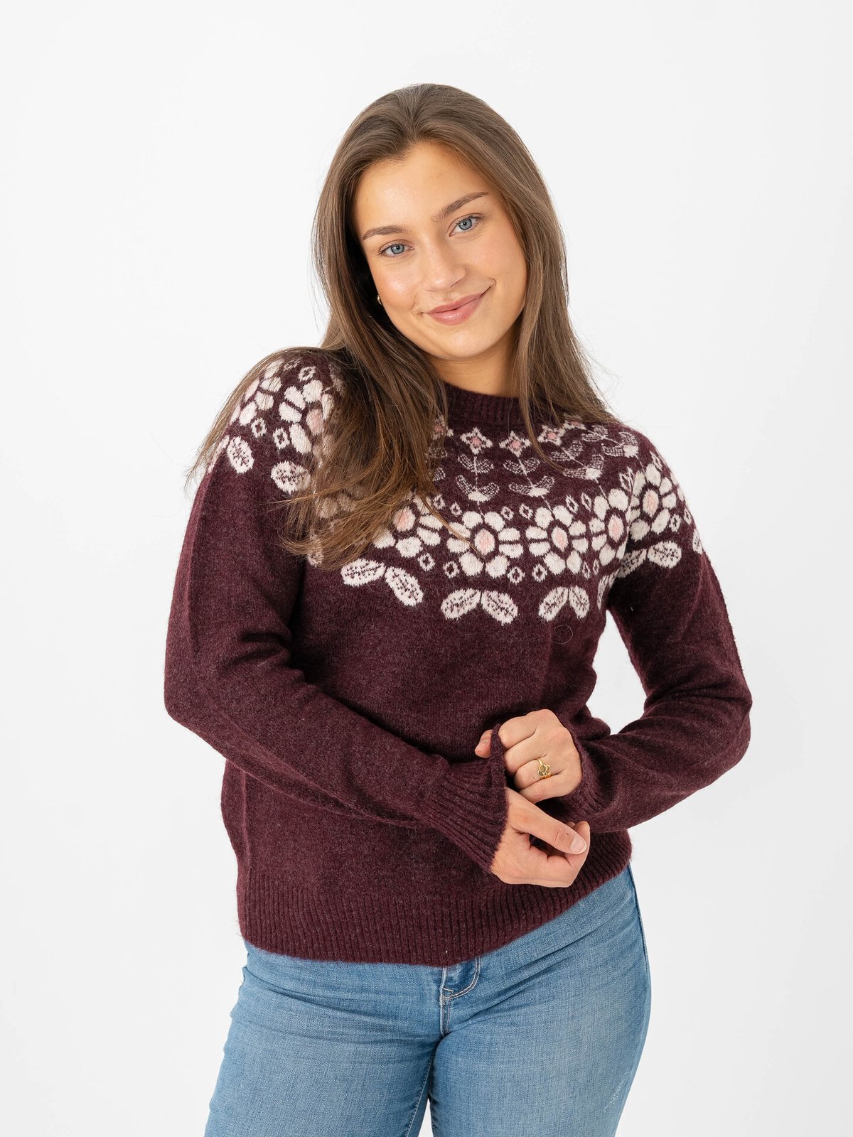 Vero Moda Simone Long Sleeve Nordic Pullover Winetasting W. Birch + Rose E/Flower