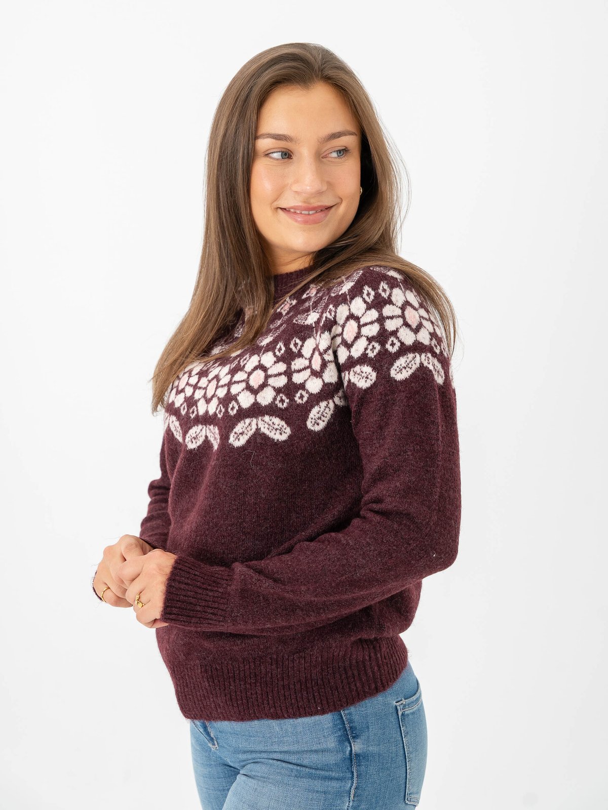 Vero Moda Simone Long Sleeve Nordic Pullover Winetasting W. Birch + Rose E/Flower