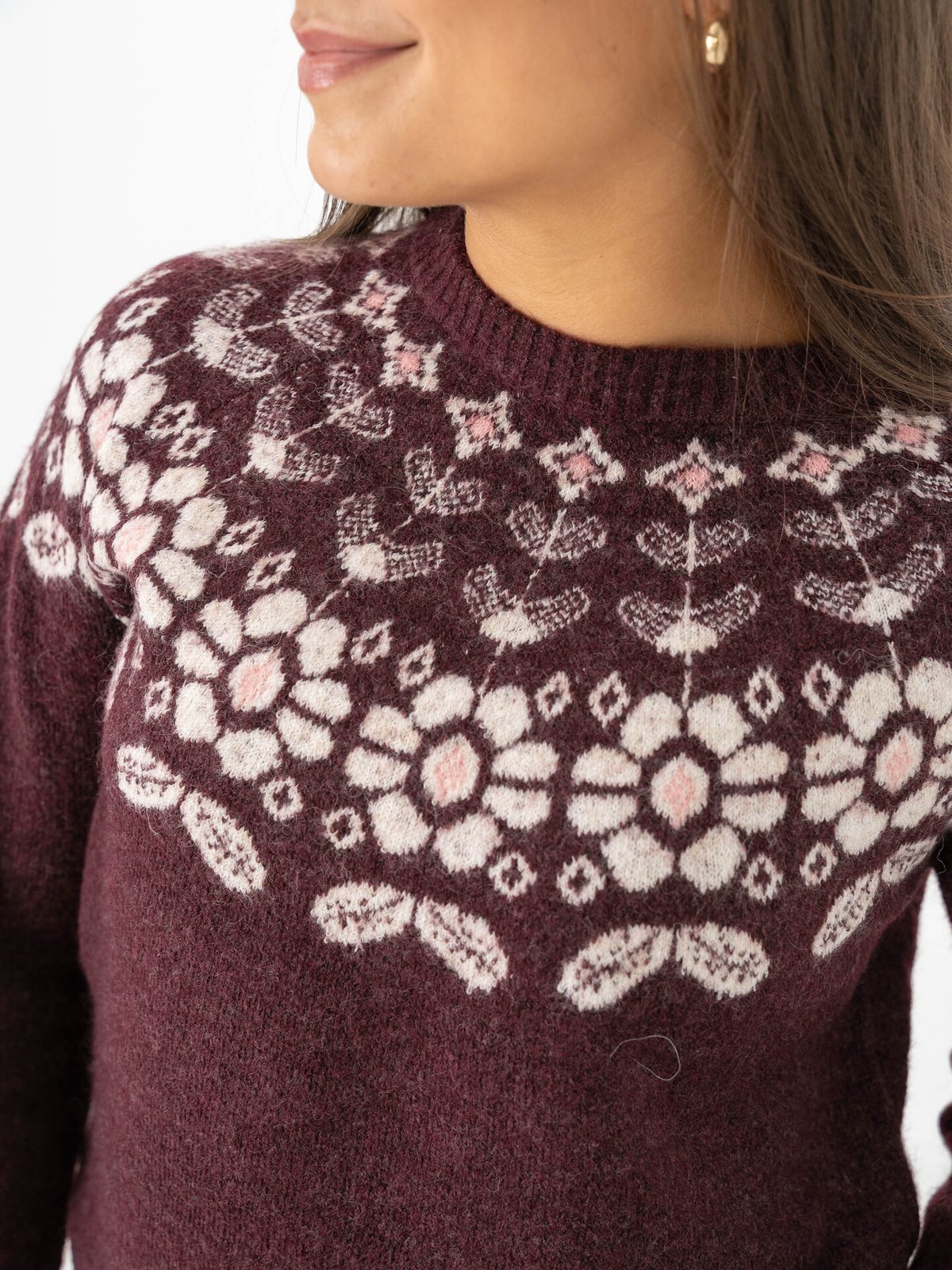 Vero Moda Simone Long Sleeve Nordic Pullover Winetasting W. Birch + Rose E/Flower