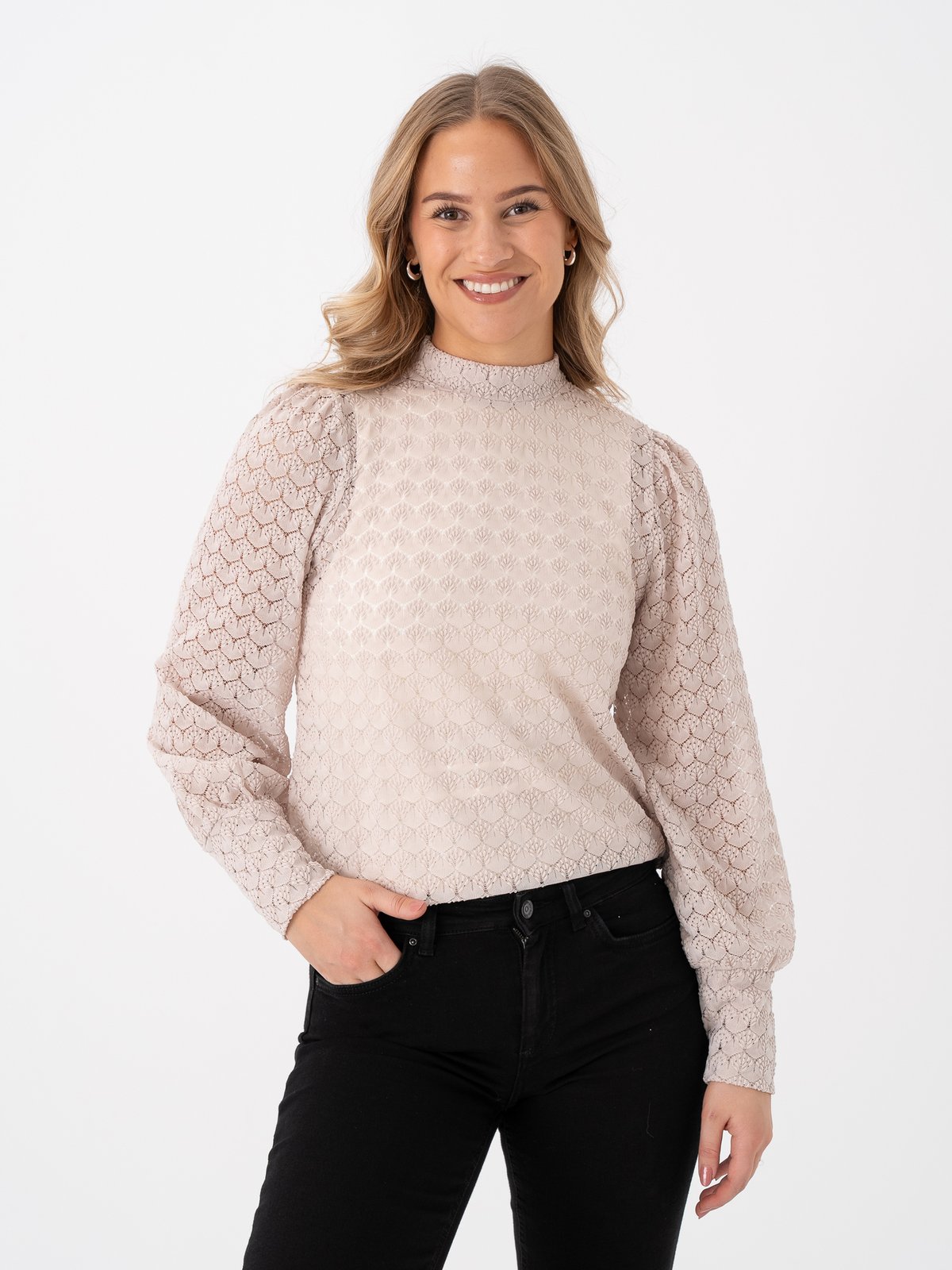Vero Moda Becca High Neck Lace Top Pumice Stone