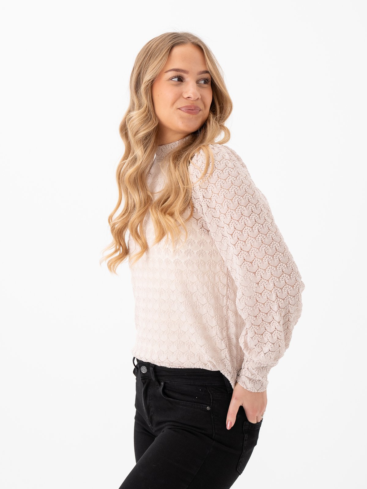 Vero Moda Becca High Neck Lace Top Pumice Stone