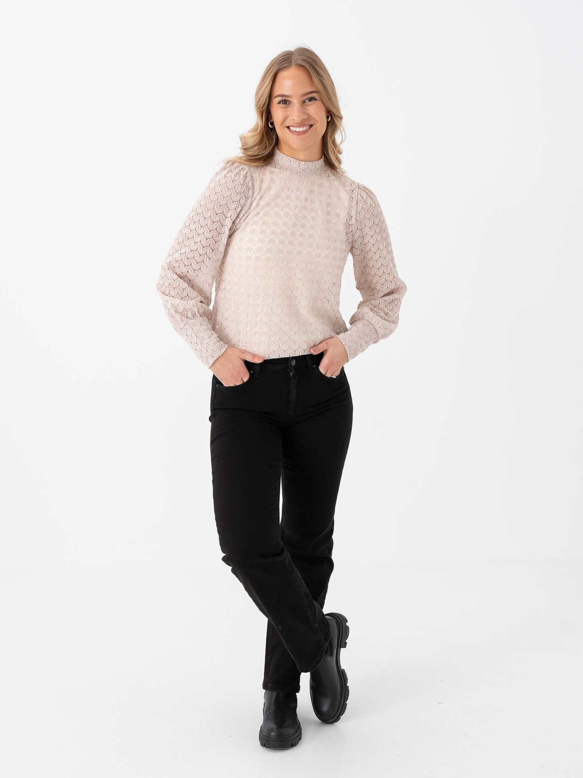 Vero Moda Becca High Neck Lace Top Pumice Stone