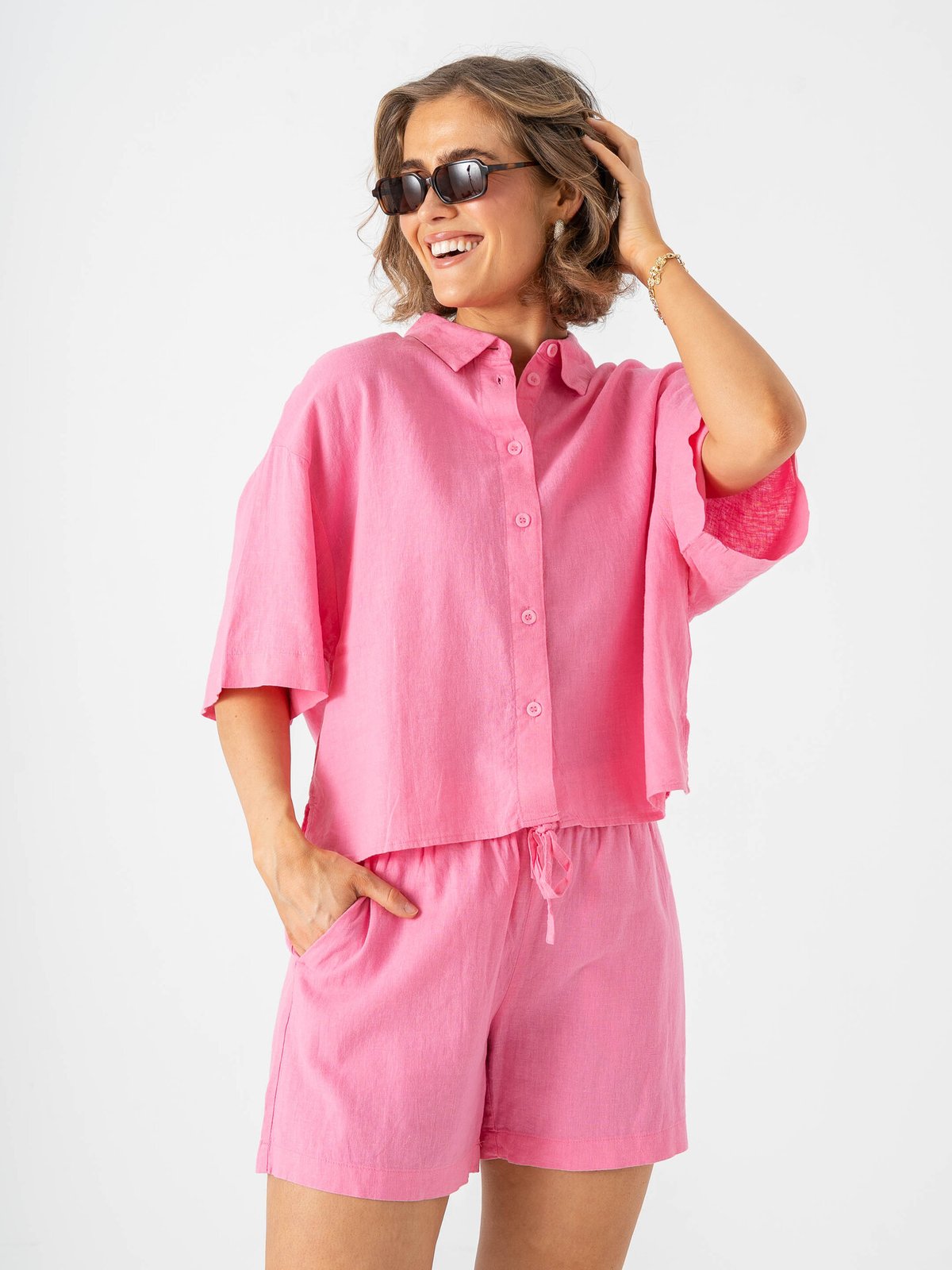 Vero Moda Linn 2/4 Short Shirt Pink Cosmos
