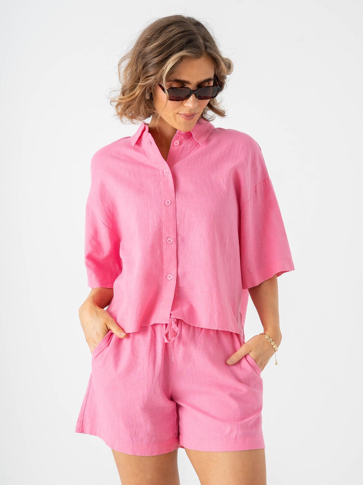 Vero Moda Linn 2/4 Short Shirt Pink Cosmos