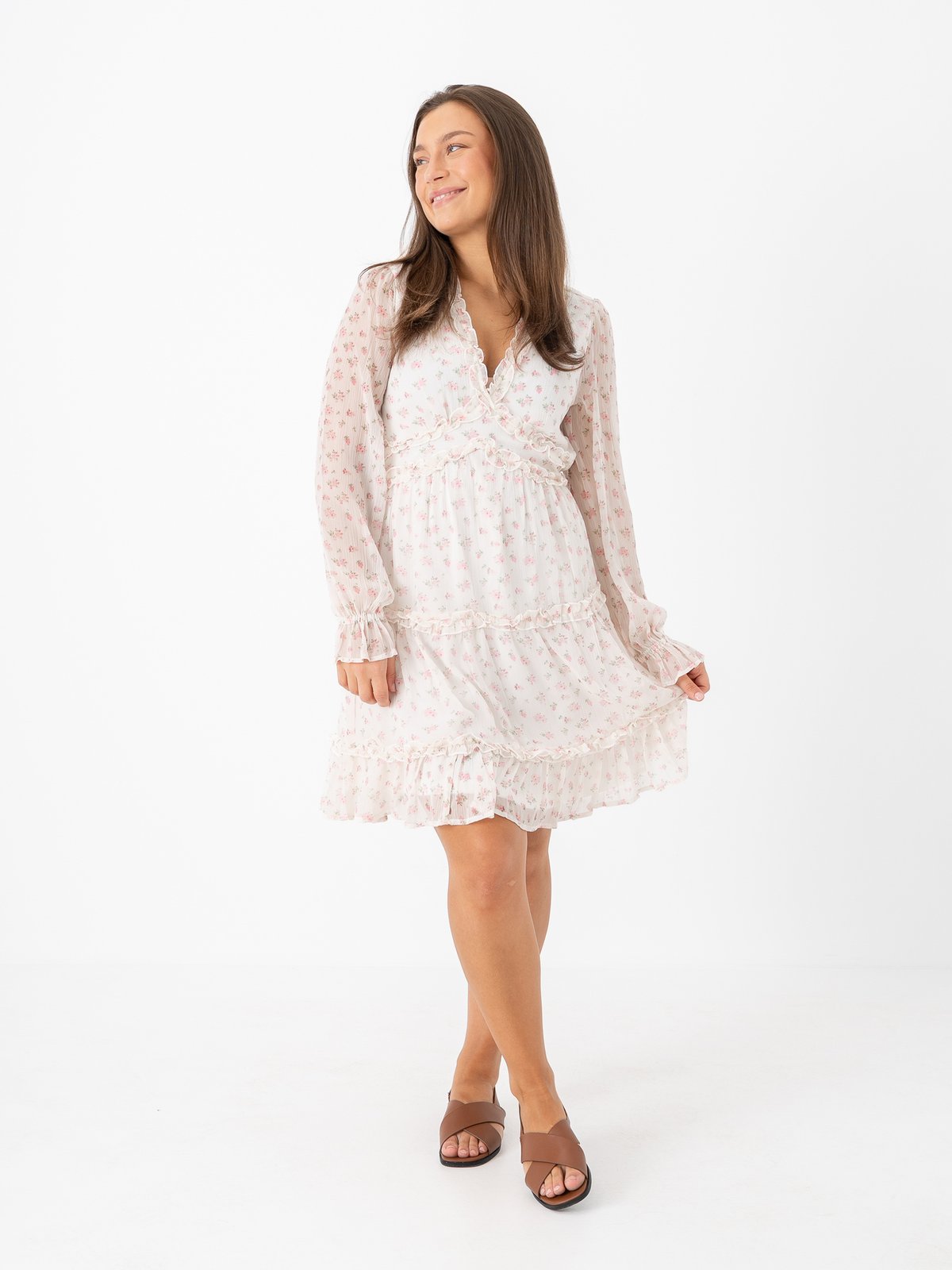 Vero Moda Smilla Long Sleeve Frill Short Dress Bright White Josefine