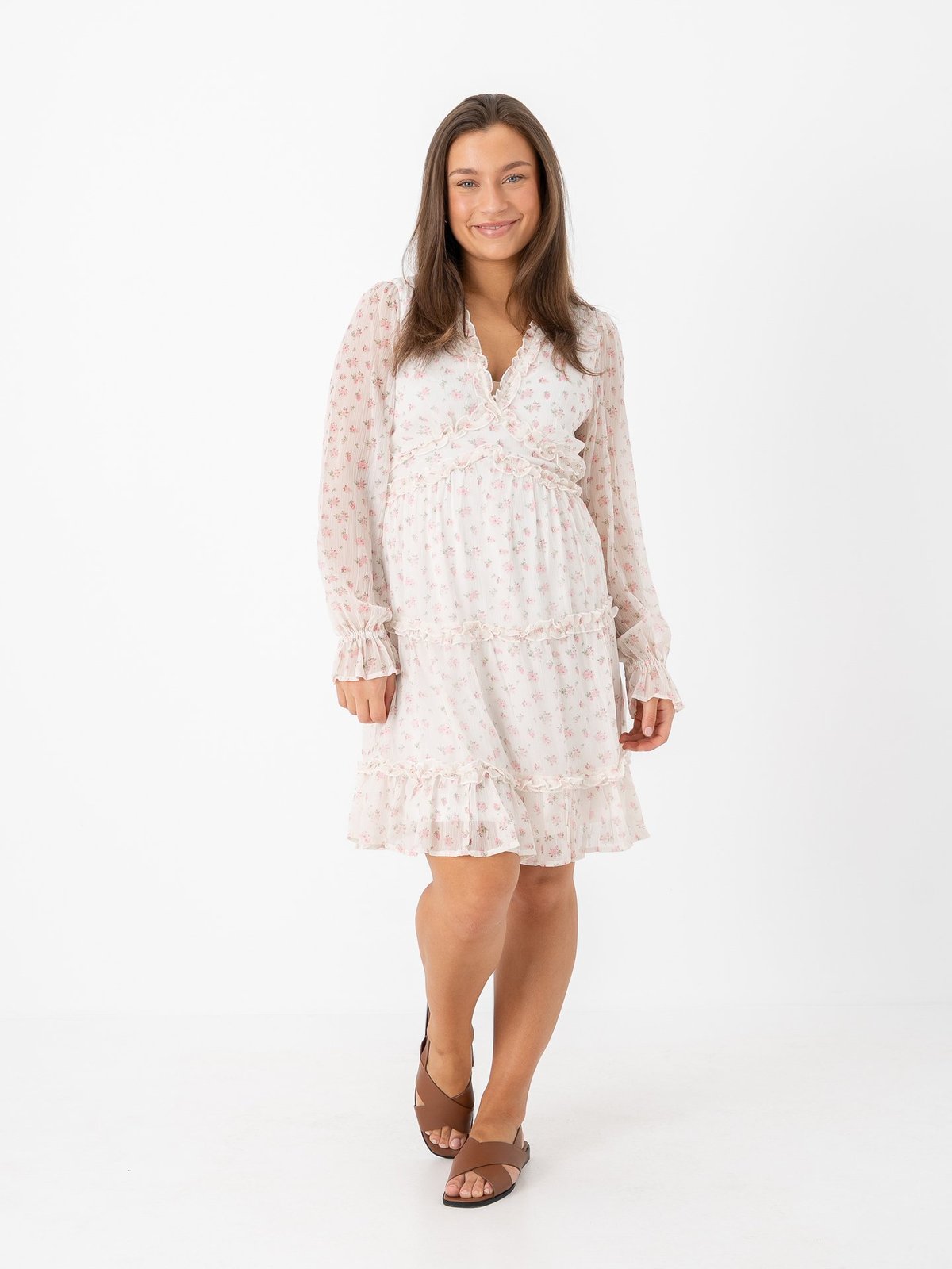 Vero Moda Smilla Long Sleeve Frill Short Dress Bright White Josefine