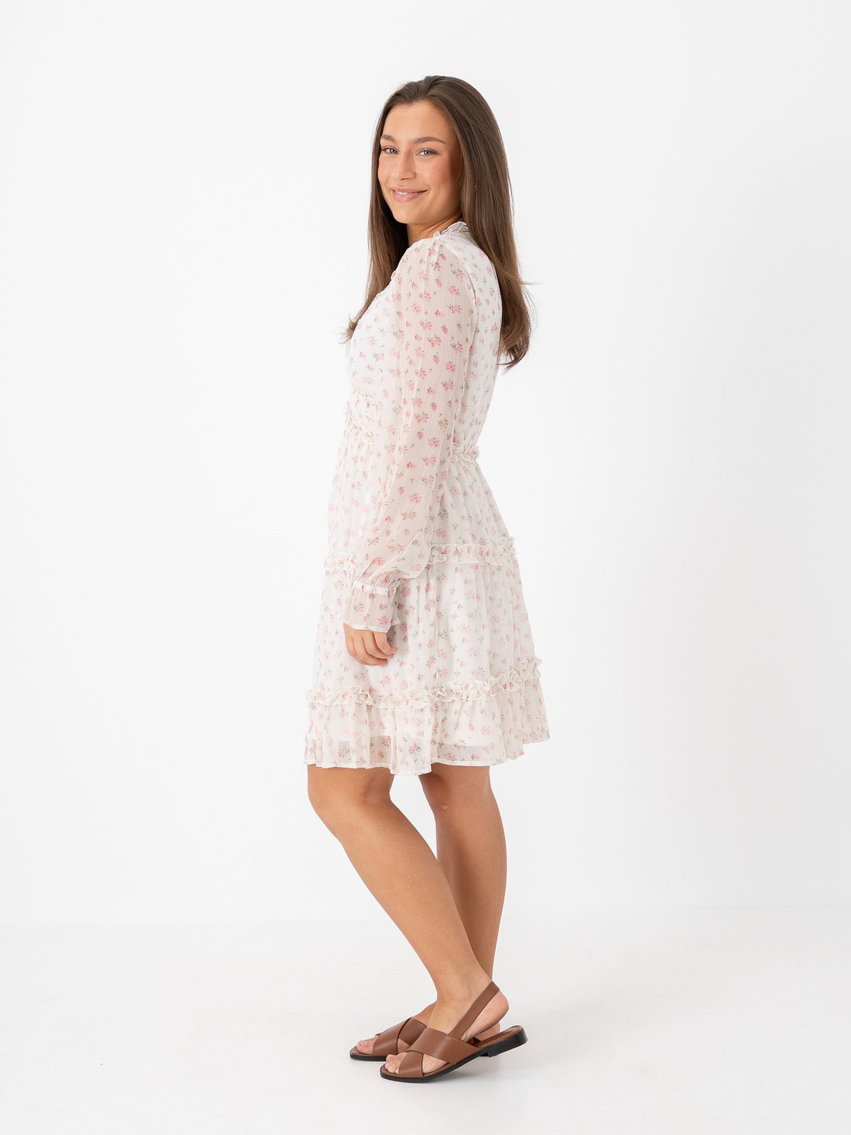 Vero Moda Smilla Long Sleeve Frill Short Dress Bright White Josefine
