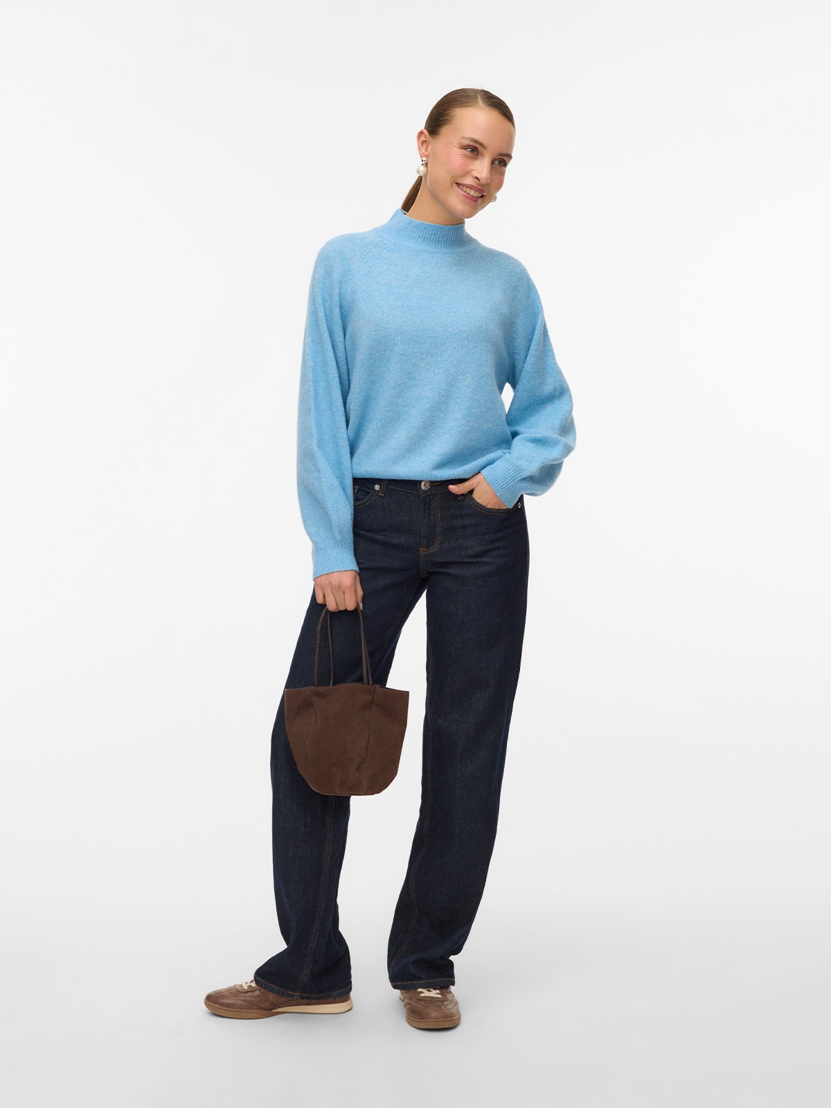 Vero Moda Leaf Long Sleeve High Neck Pullover Glacier Lake