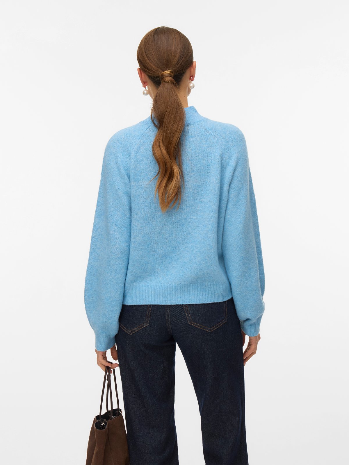 Vero Moda Leaf Long Sleeve High Neck Pullover Glacier Lake