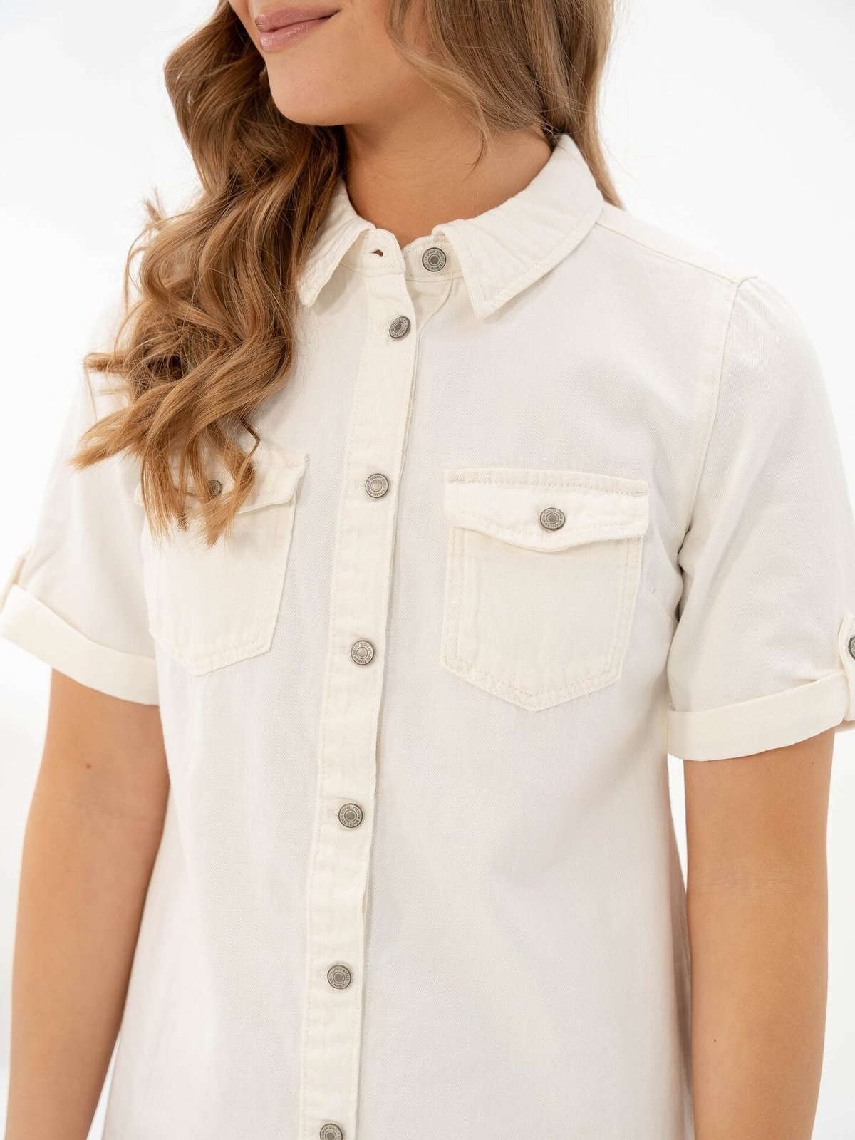 Vero Moda Jennie Short Sleeve Short Denim Dress Cloud Dancer