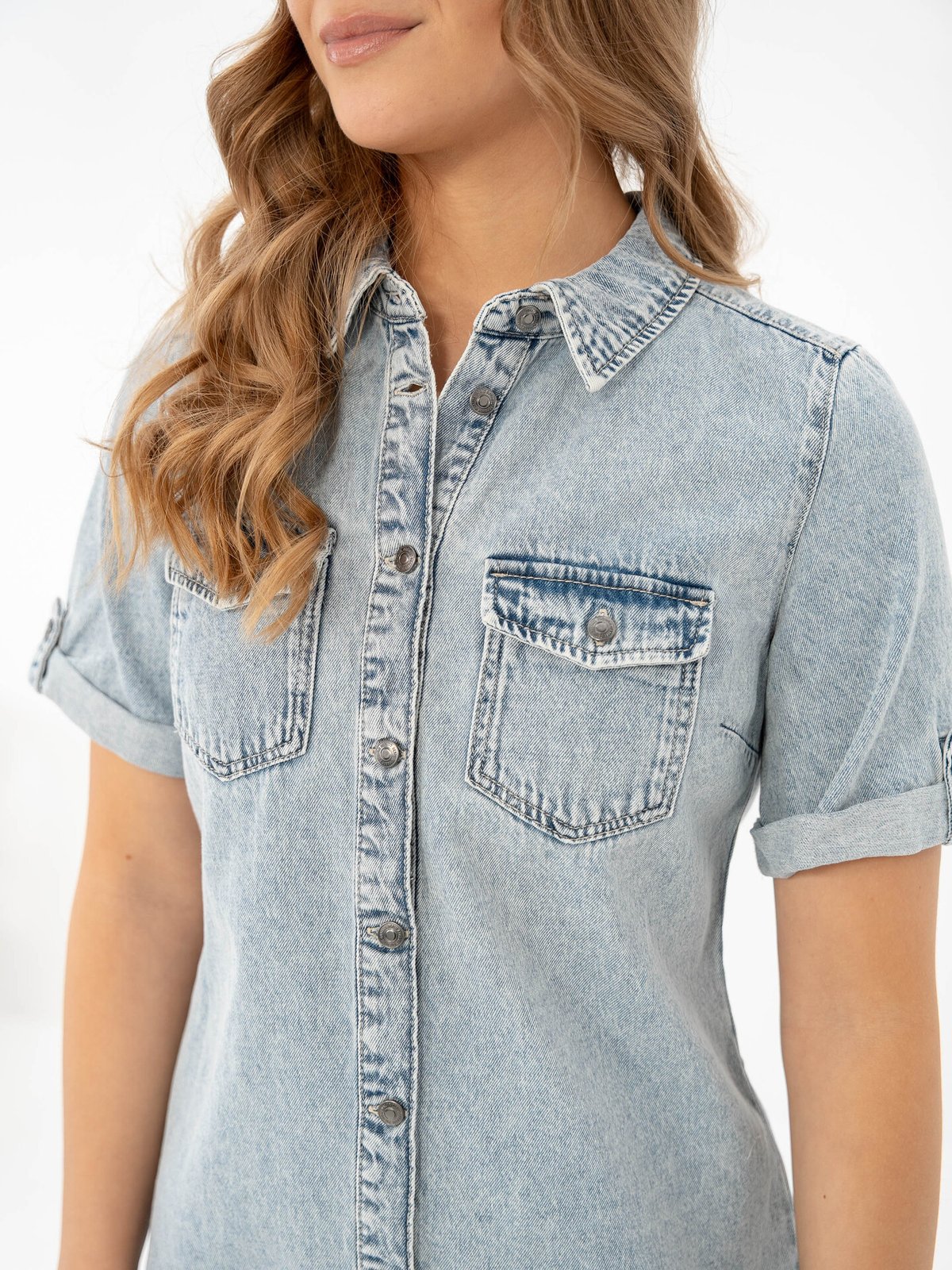 Vero Moda Jennie Short Sleeve Short Denim Dress Light Blue Denim