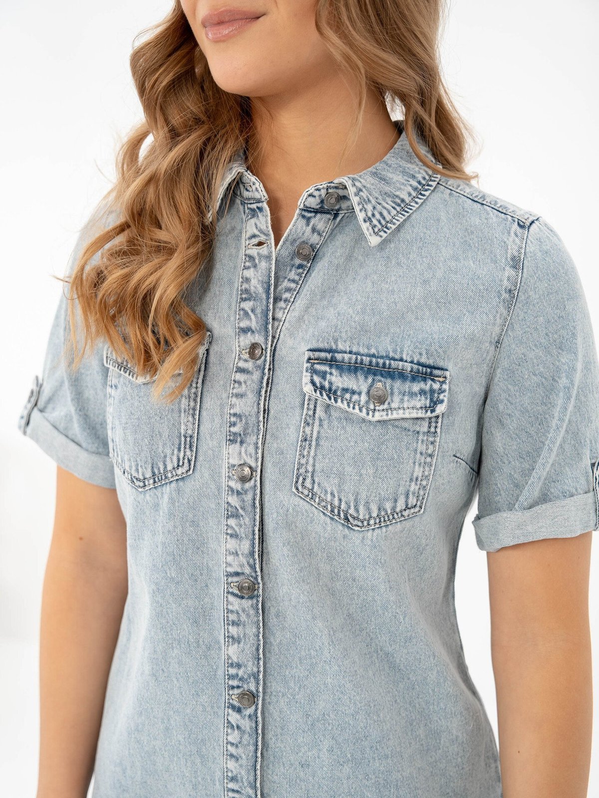 Vero Moda Jennie Short Sleeve Short Denim Dress Light Blue Denim
