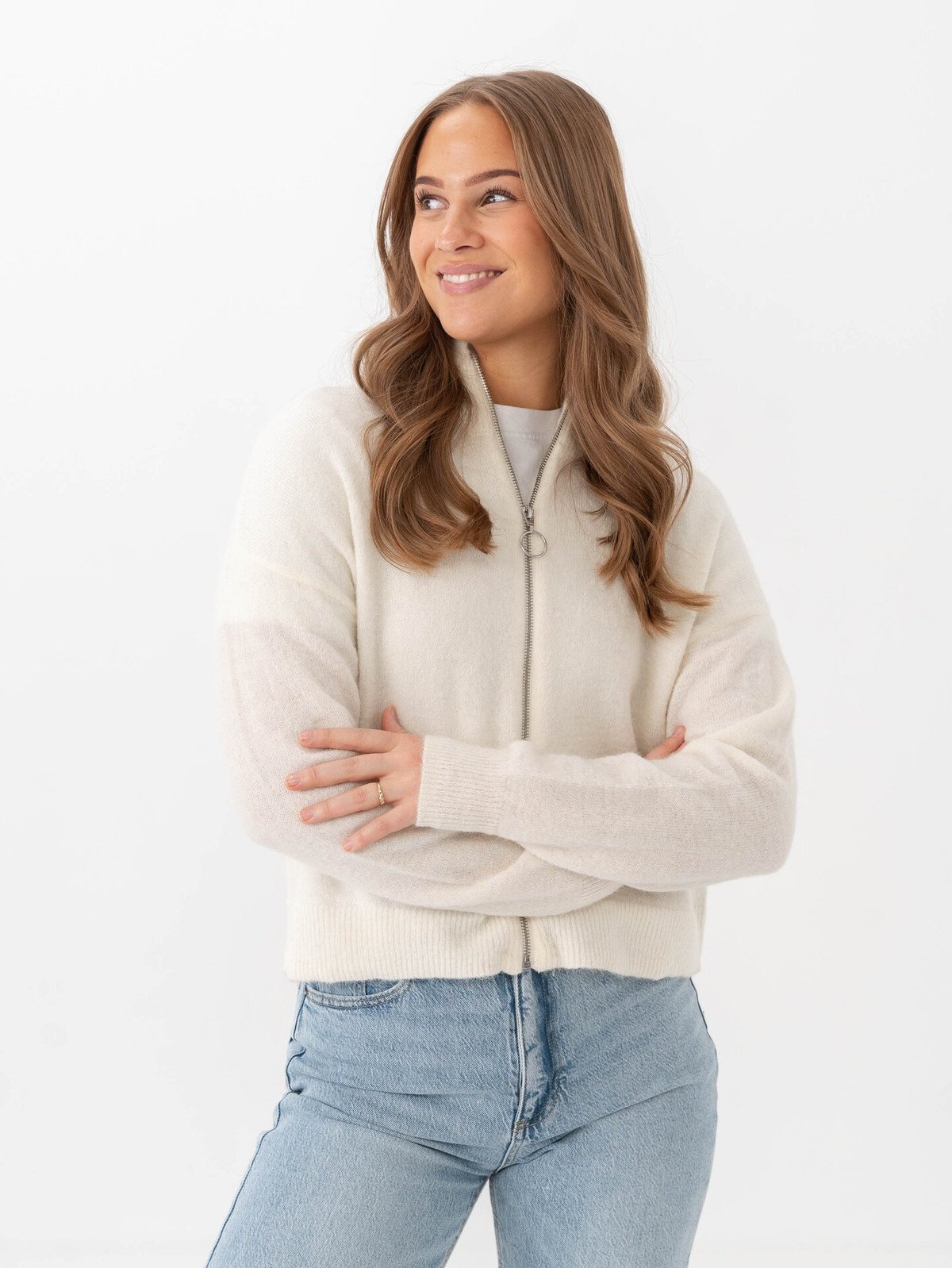 Vero Moda Palma Long Sleeve Highneck Zip Cardigan Snow White