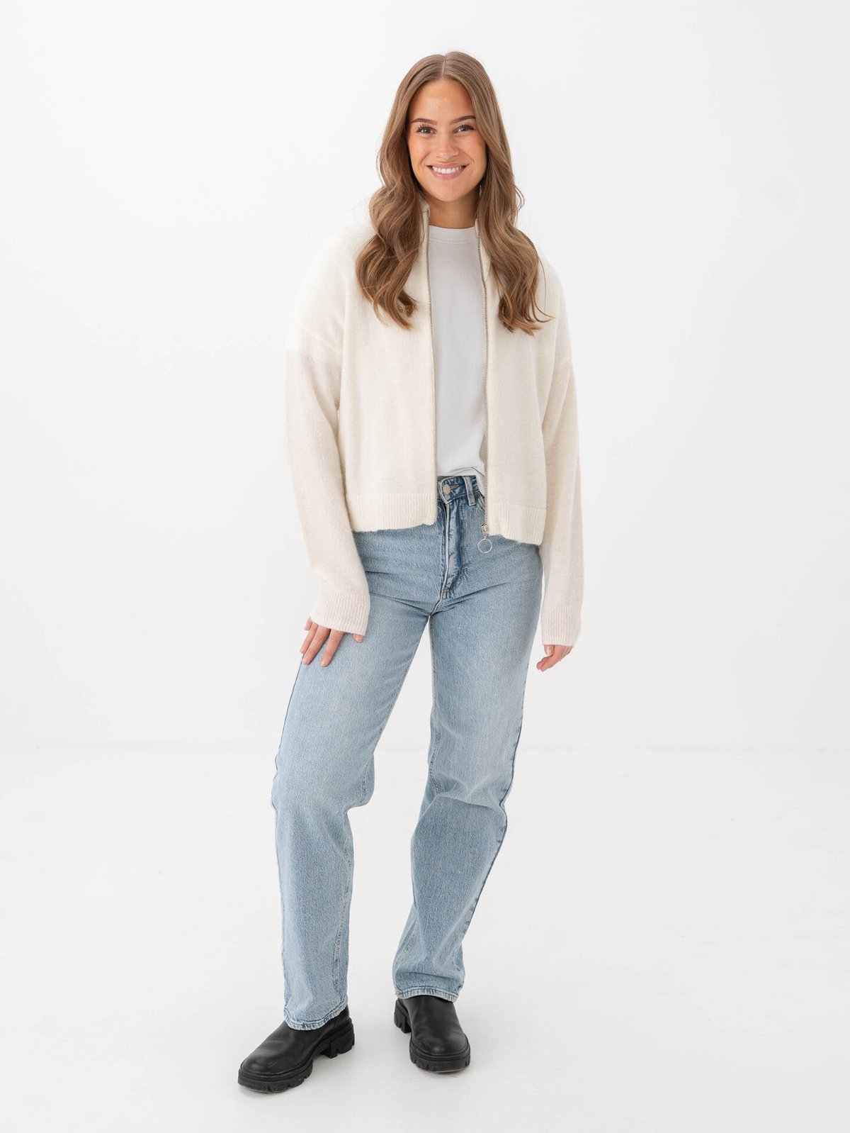 Vero Moda Palma Long Sleeve Highneck Zip Cardigan Snow White