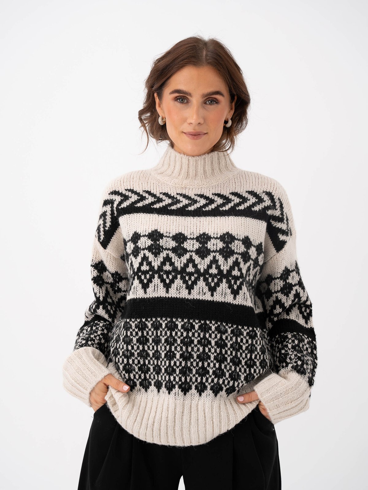 Vero Moda Ample Long Sleeve Highneck Pullover Birch with Black