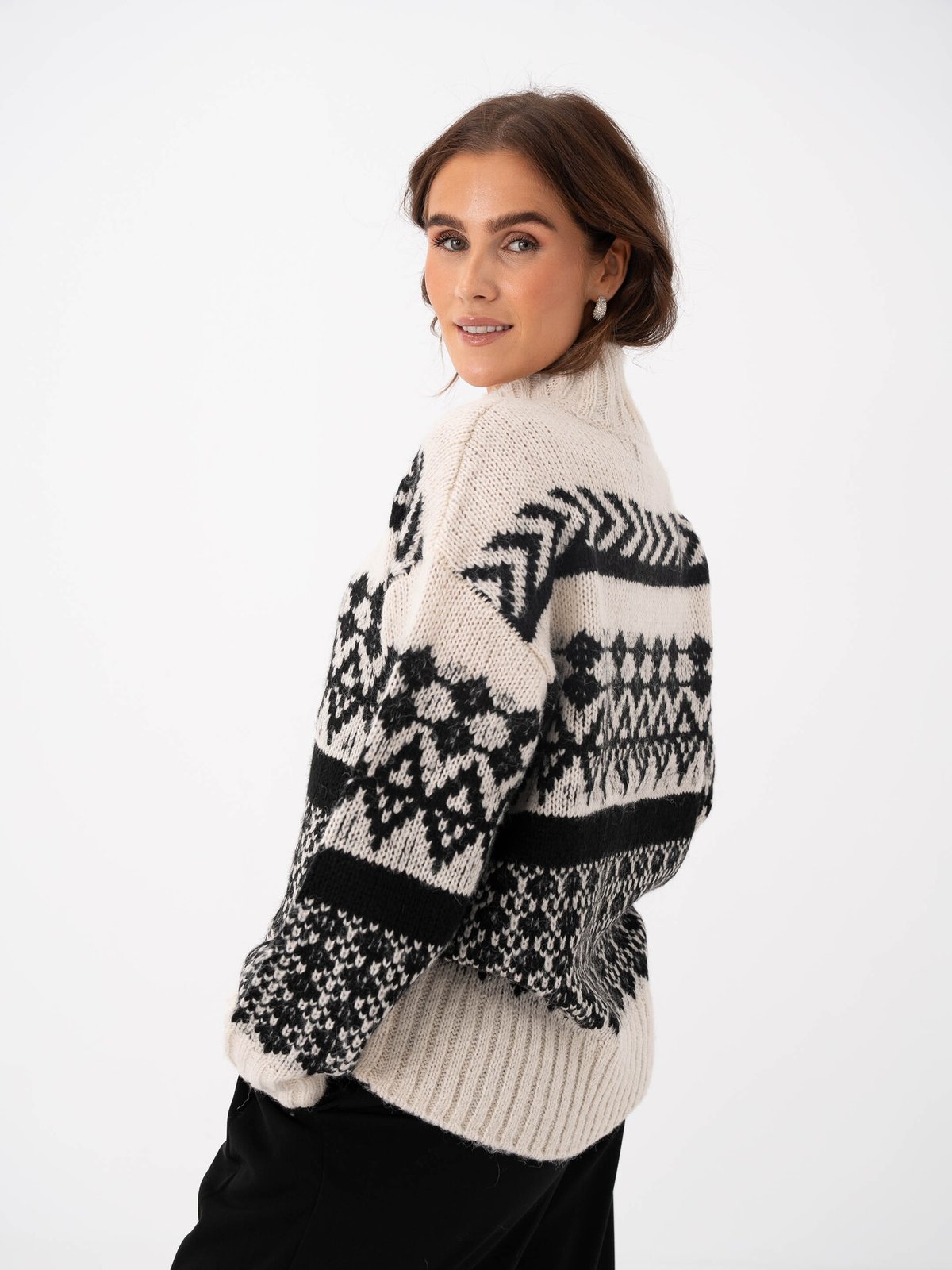 Vero Moda Ample Long Sleeve Highneck Pullover Birch with Black