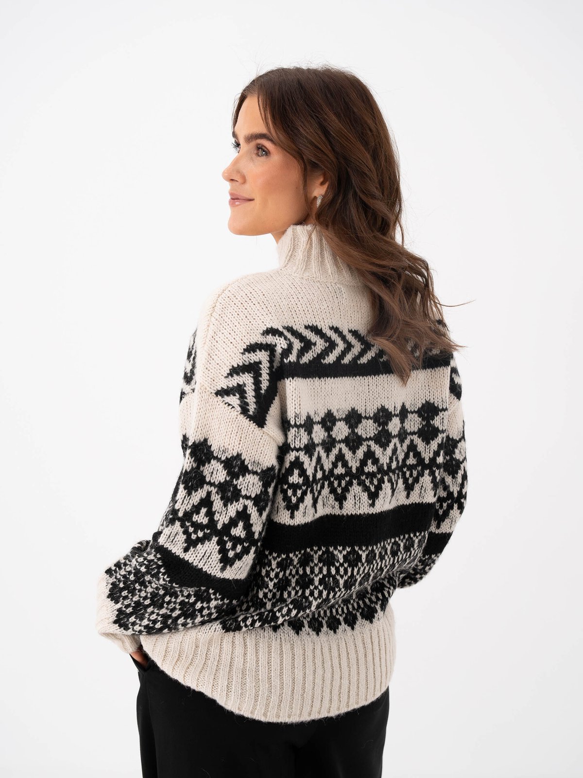 Vero Moda Ample Long Sleeve Highneck Pullover Birch with Black