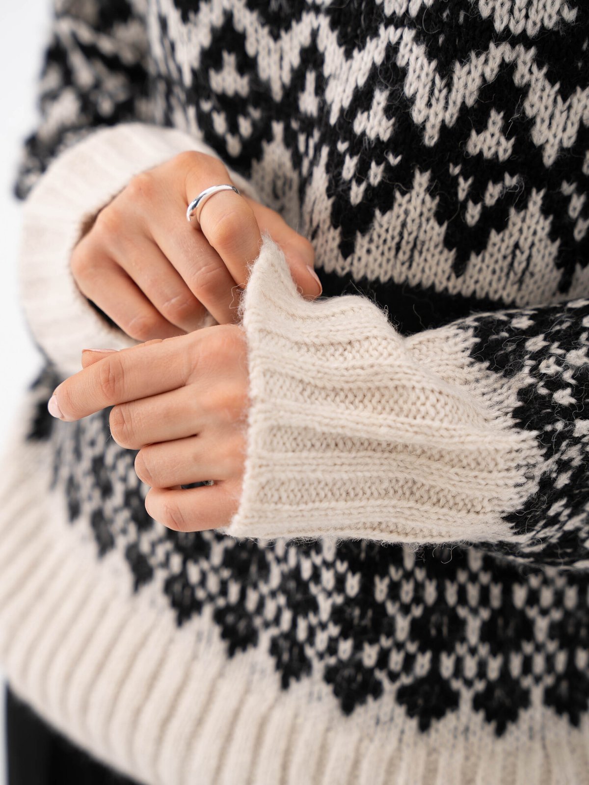 Vero Moda Ample Long Sleeve Highneck Pullover Birch with Black