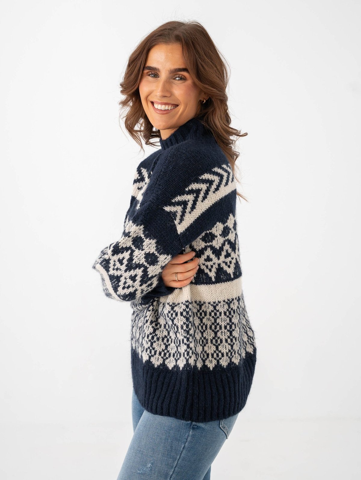 Vero Moda Ample Long Sleeve Highneck Pullover Navy Blazer with Birch