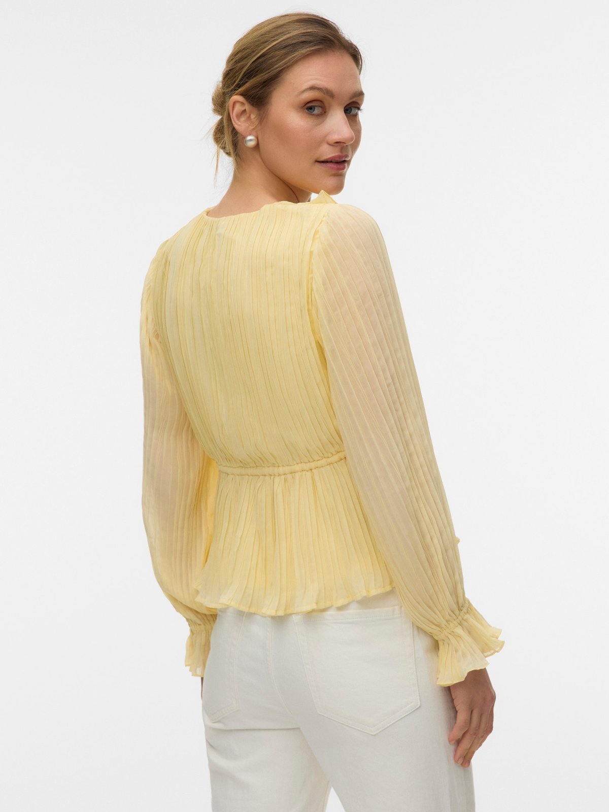 Vero Moda Dora Long Sleeve Frill Pleat Top Flan