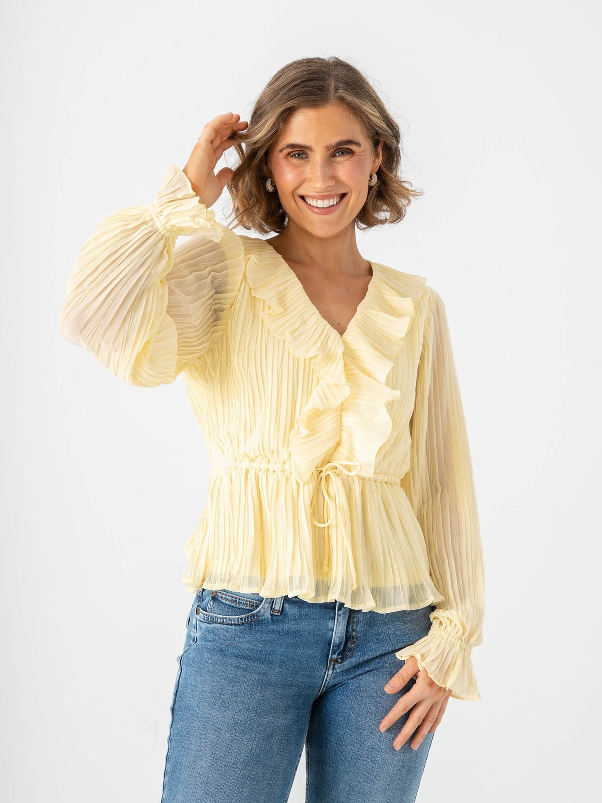 Vero Moda Dora Long Sleeve Frill Pleat Top Flan