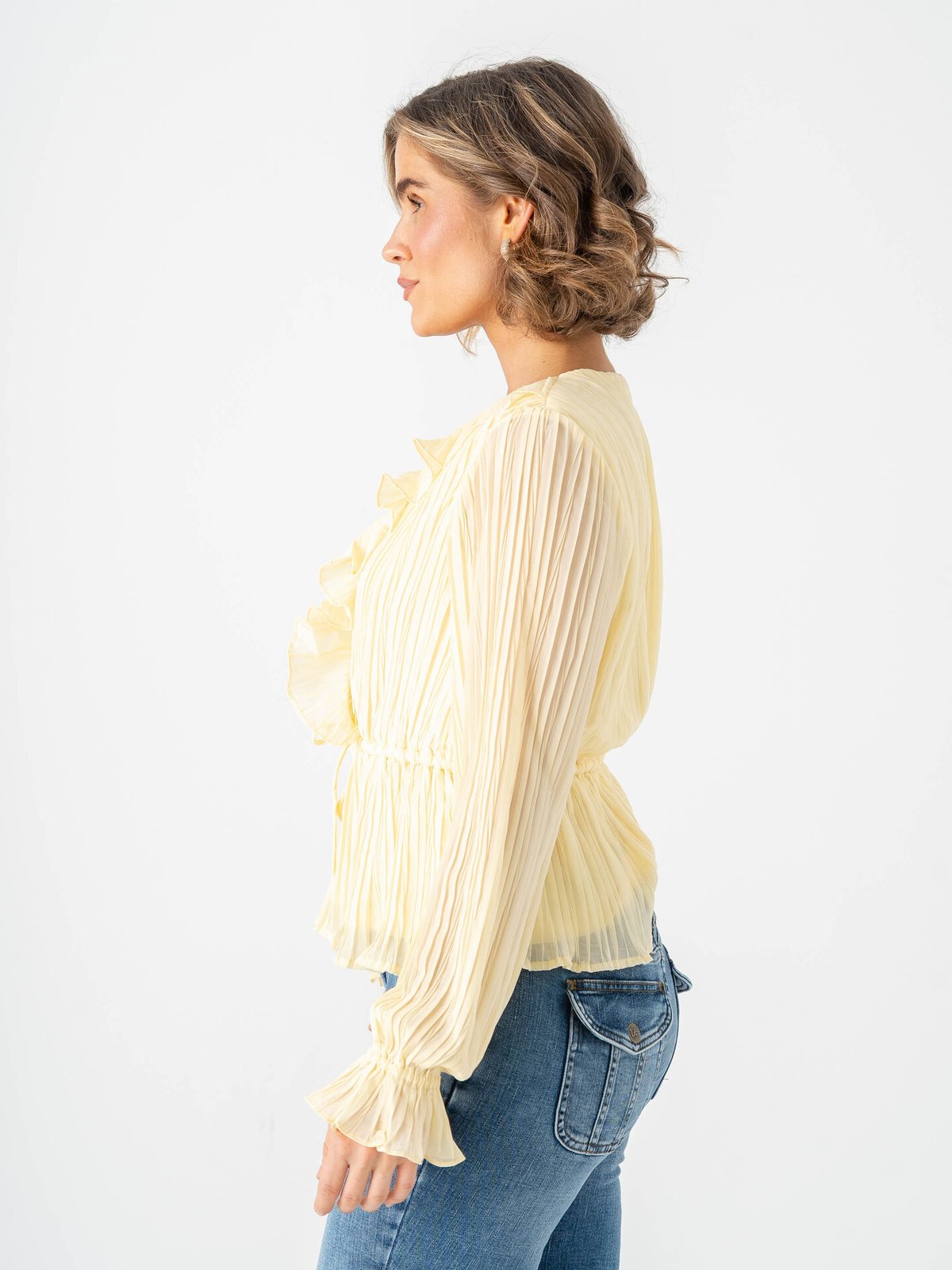 Vero Moda Dora Long Sleeve Frill Pleat Top Flan