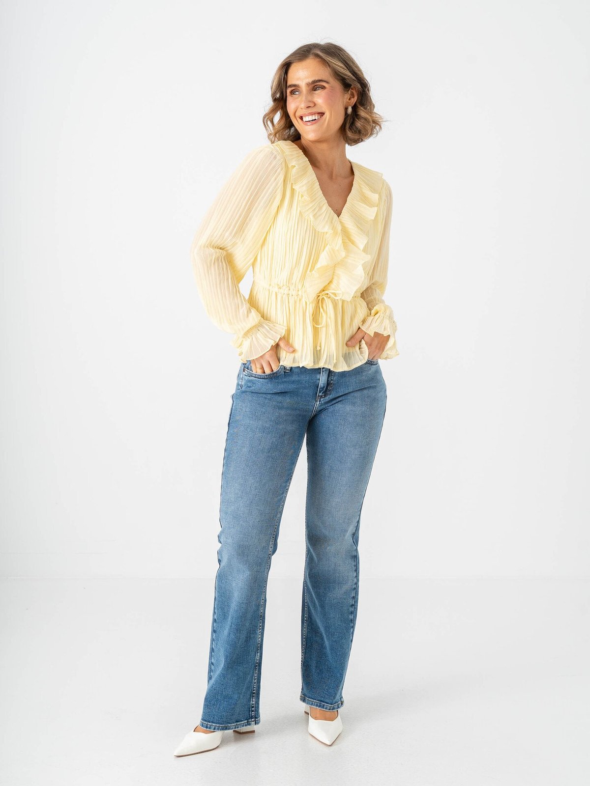 Vero Moda Dora Long Sleeve Frill Pleat Top Flan