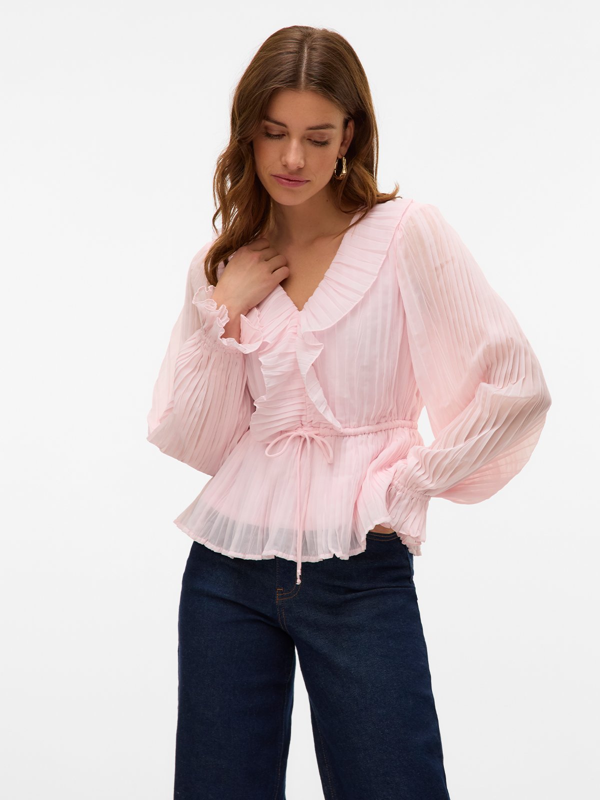 Vero Moda Dora Long Sleeve Frill Pleat Top Pink-A-Boo