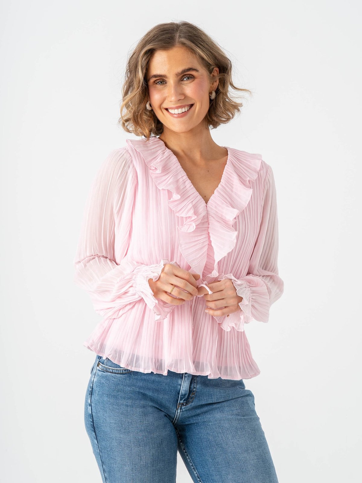 Vero Moda Dora Long Sleeve Frill Pleat Top Pink-A-Boo