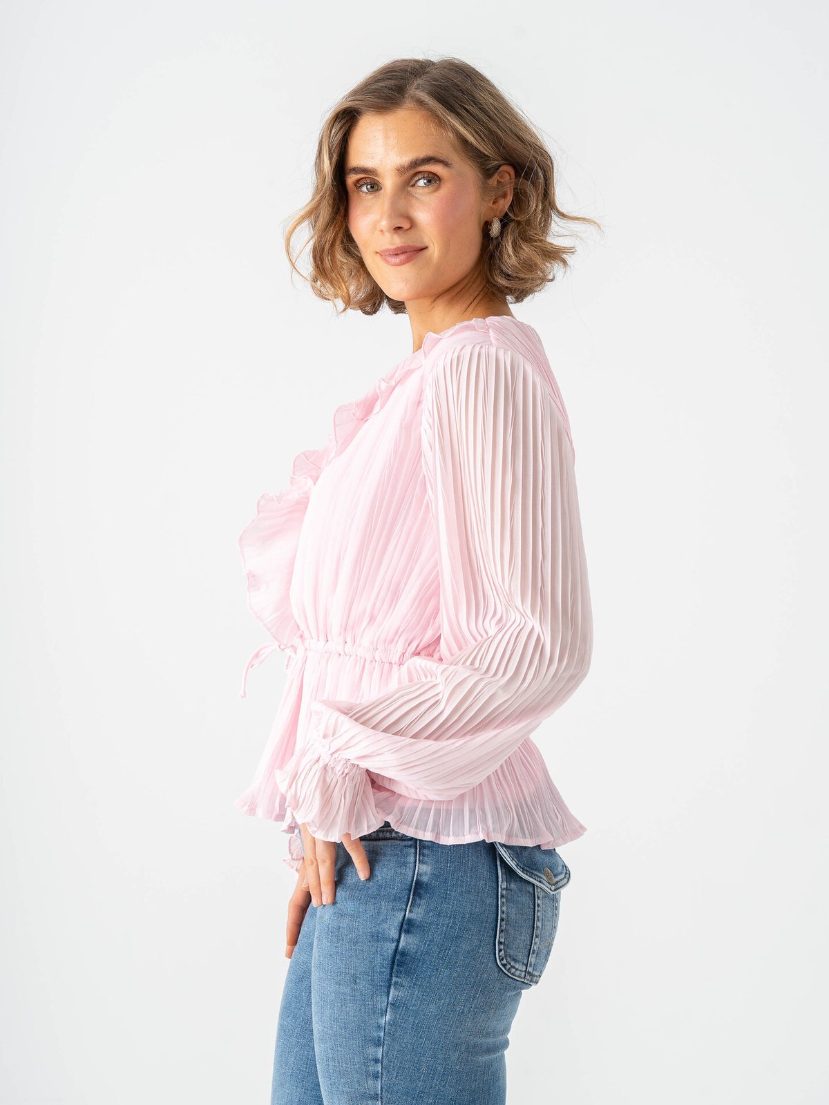Vero Moda Dora Long Sleeve Frill Pleat Top Pink-A-Boo