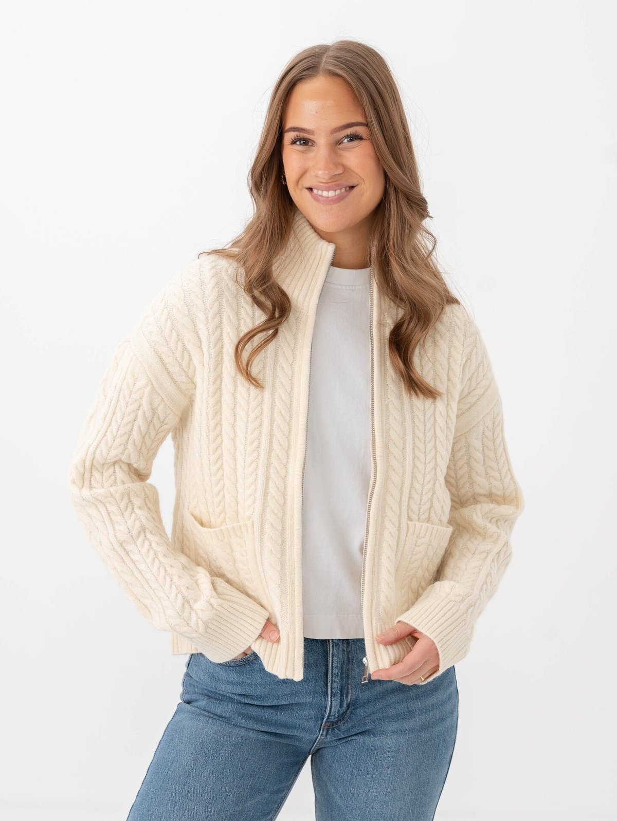 Vero Moda Esther Long Sleeve Highneck Zip Cardigan Birch