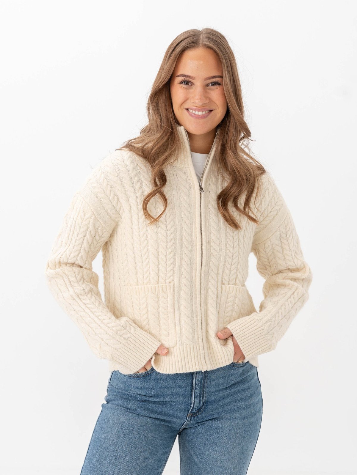 Vero Moda Esther Long Sleeve Highneck Zip Cardigan Birch