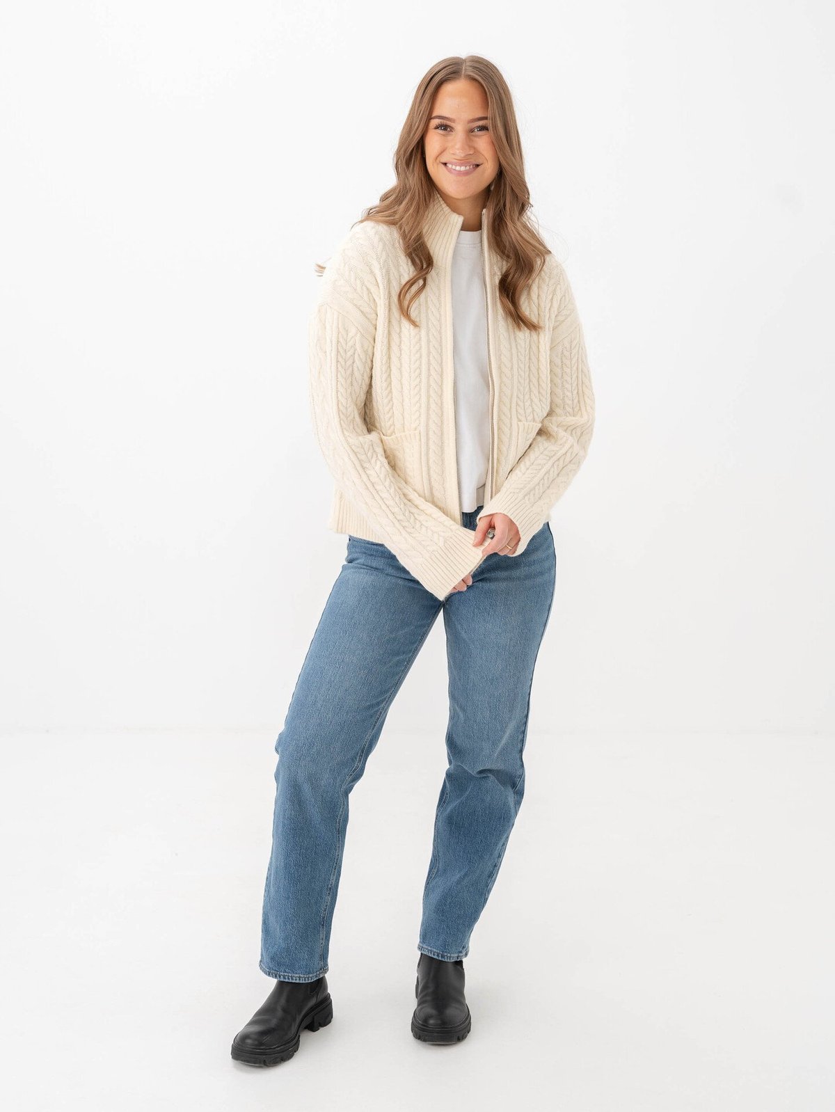 Vero Moda Esther Long Sleeve Highneck Zip Cardigan Birch