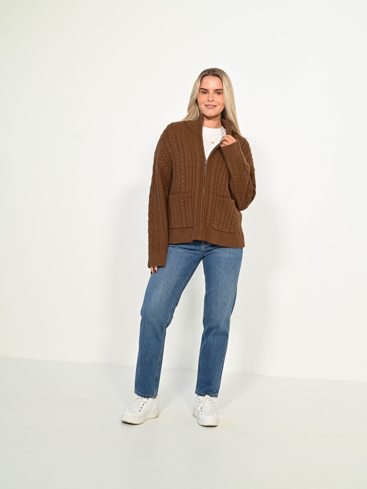 Vero Moda Esther Long Sleeve Highneck Zip Cardigan Pinecone