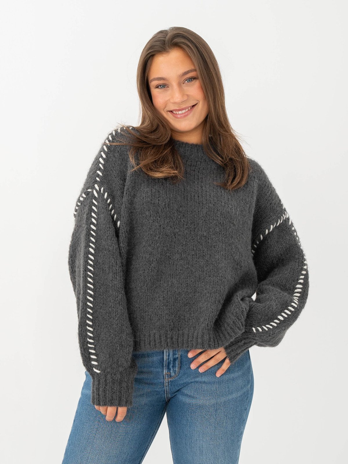 Vero Moda Feng Long Sleeve O-Neck Pullover Asphalt w. Snow White