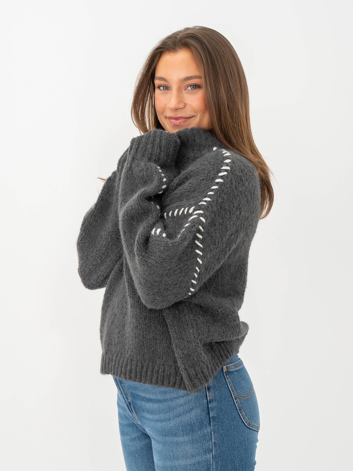 Vero Moda Feng Long Sleeve O-Neck Pullover Asphalt w. Snow White