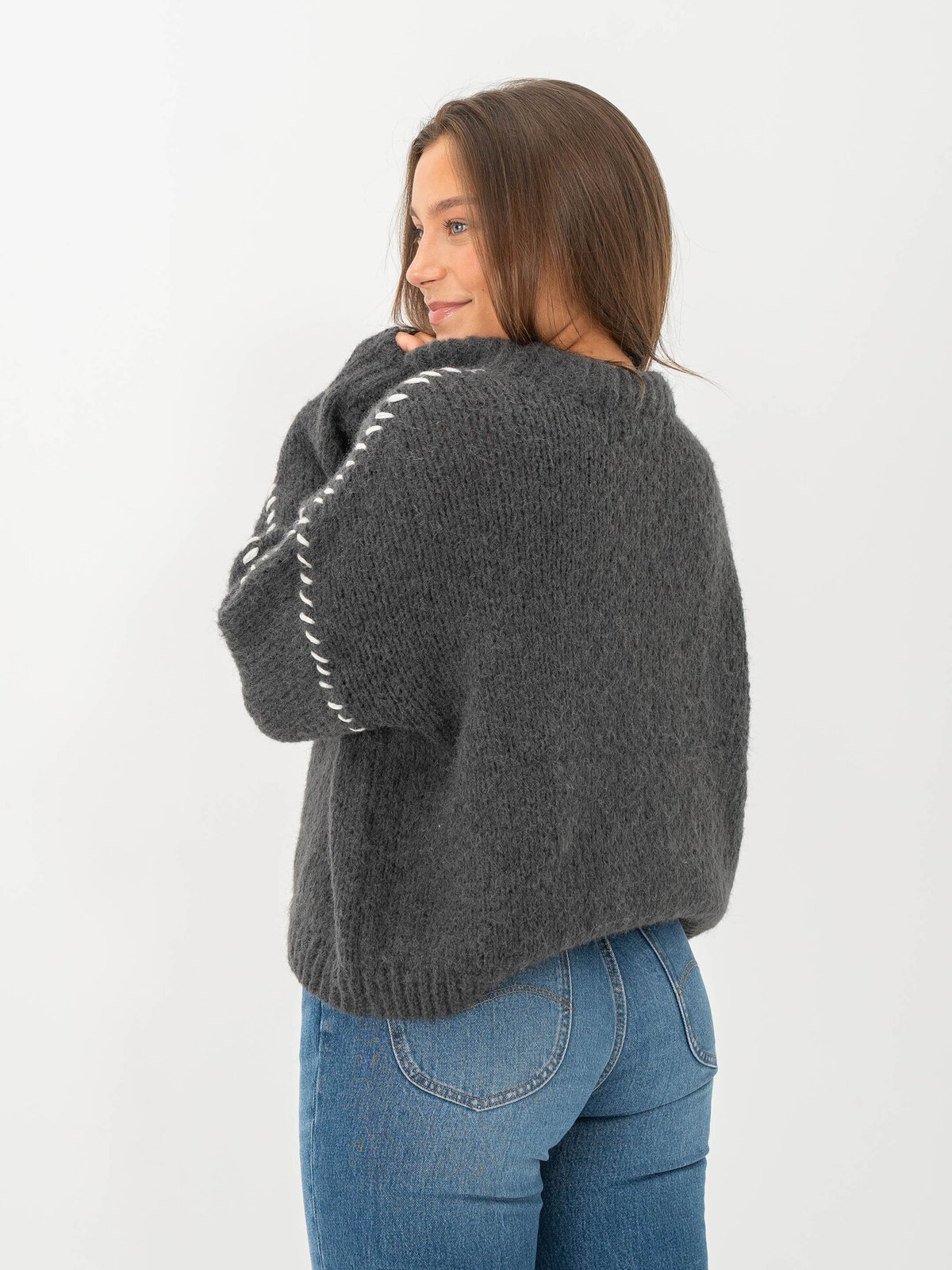 Vero Moda Feng Long Sleeve O-Neck Pullover Asphalt w. Snow White