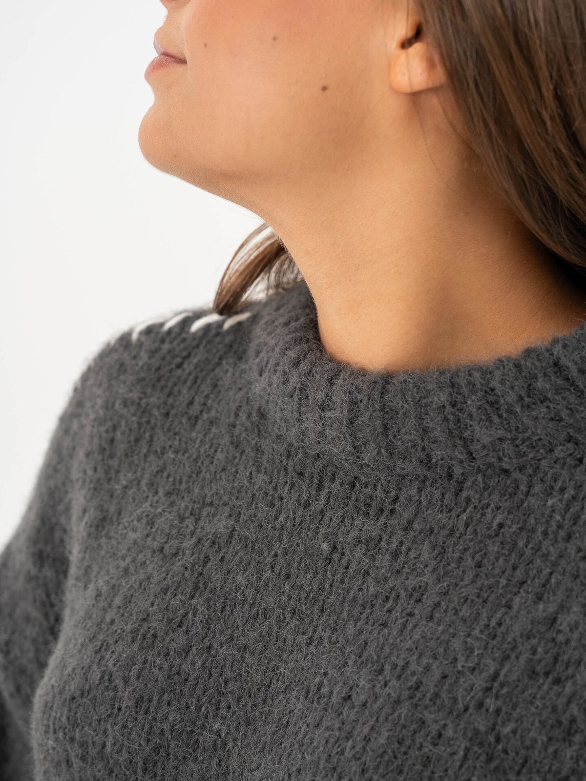 Vero Moda Feng Long Sleeve O-Neck Pullover Asphalt w. Snow White