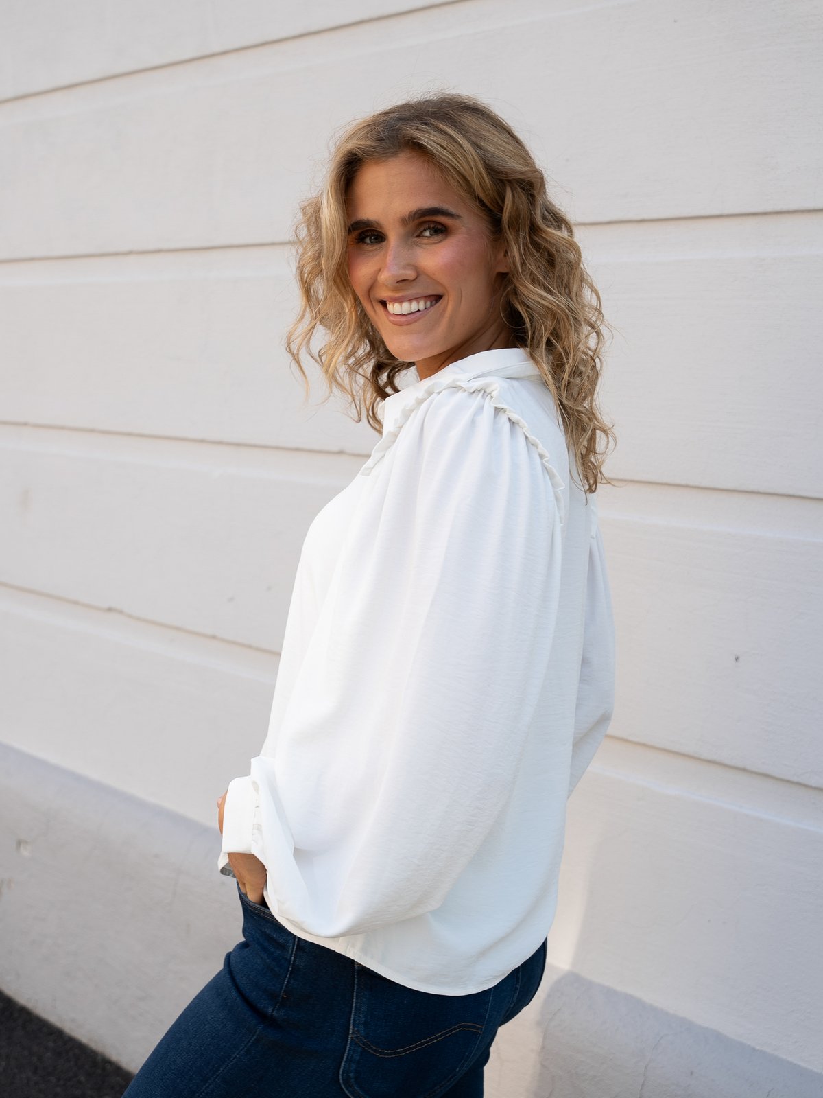 Vero Moda Ani Long Sleeve Frill Shirt Snow White