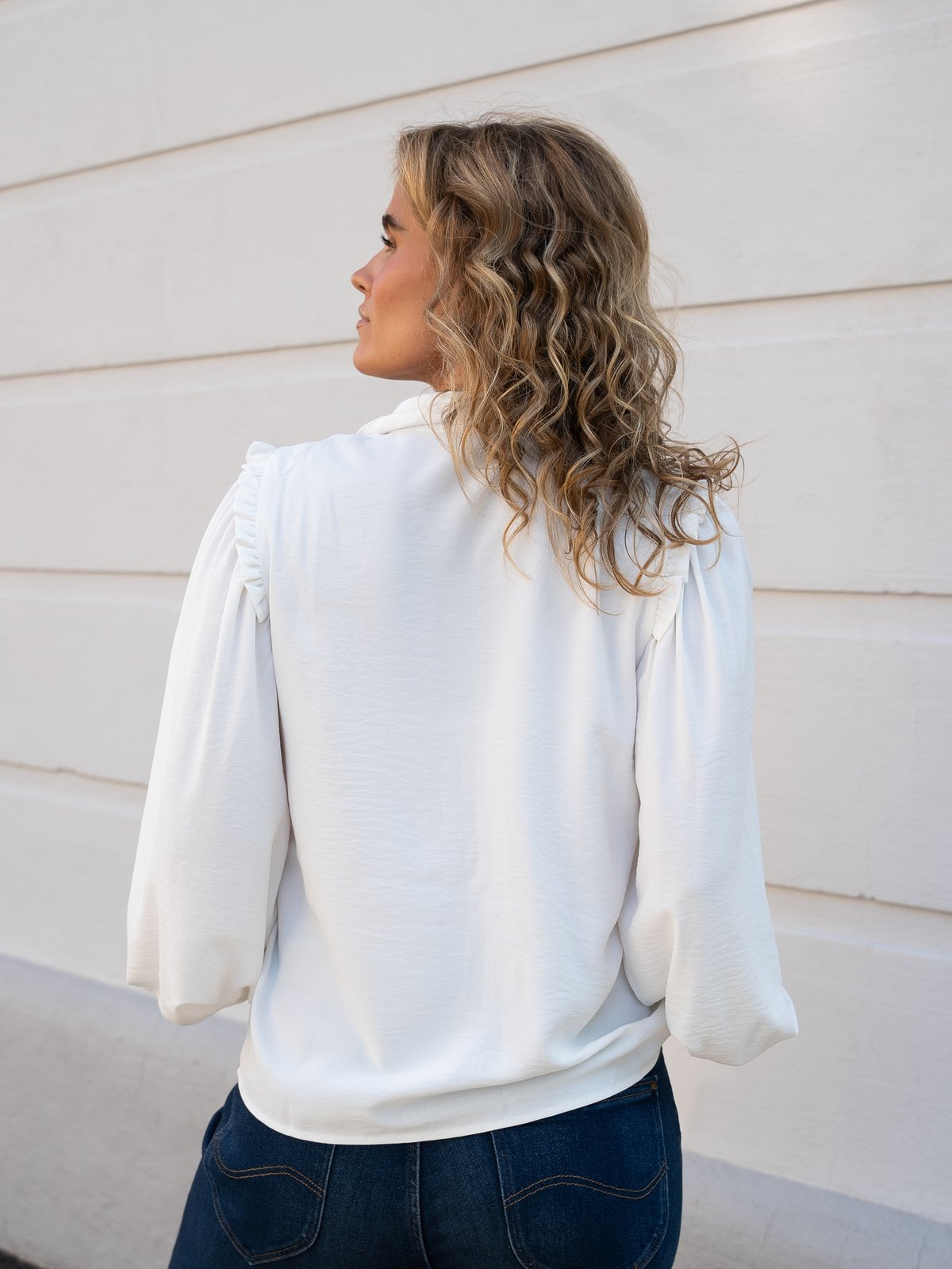 Vero Moda Ani Long Sleeve Frill Shirt Snow White