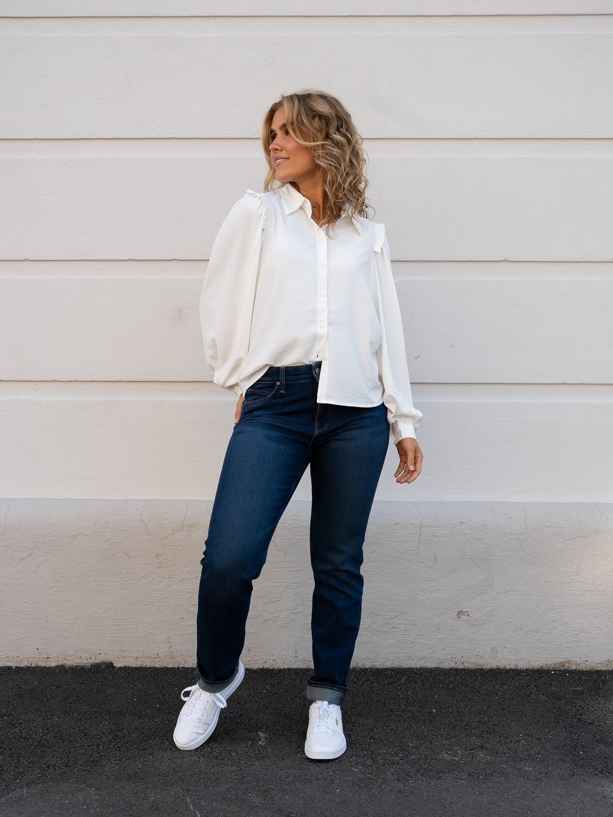 Vero Moda Ani Long Sleeve Frill Shirt Snow White