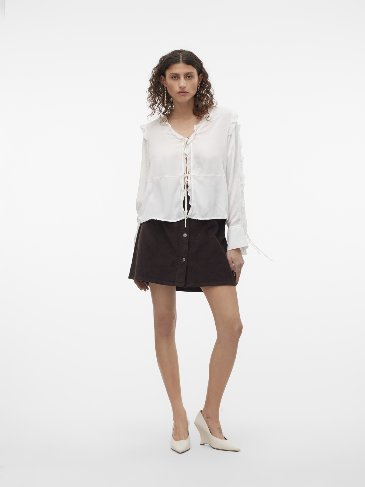 Vero Moda Etta Highrise Short Cord Skater Skirt Chocolate Torte