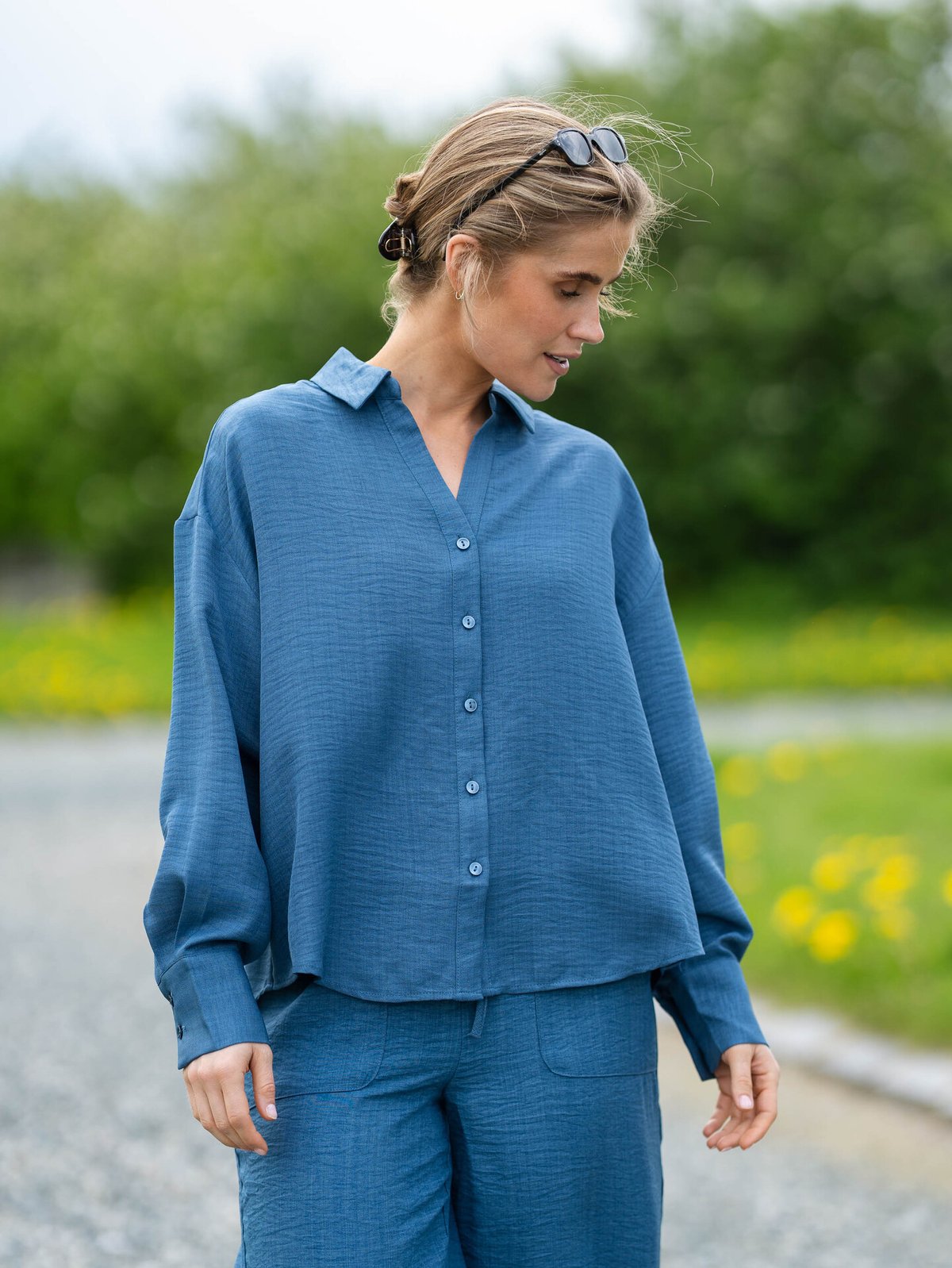 Vero Moda Melaney Queeny Long Sleeve Shirt Dark Denim Melange