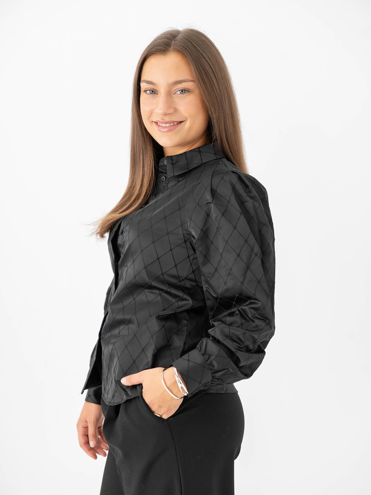 Vero Moda Viga Jacquard Long Sleeve Shirt Black Squares