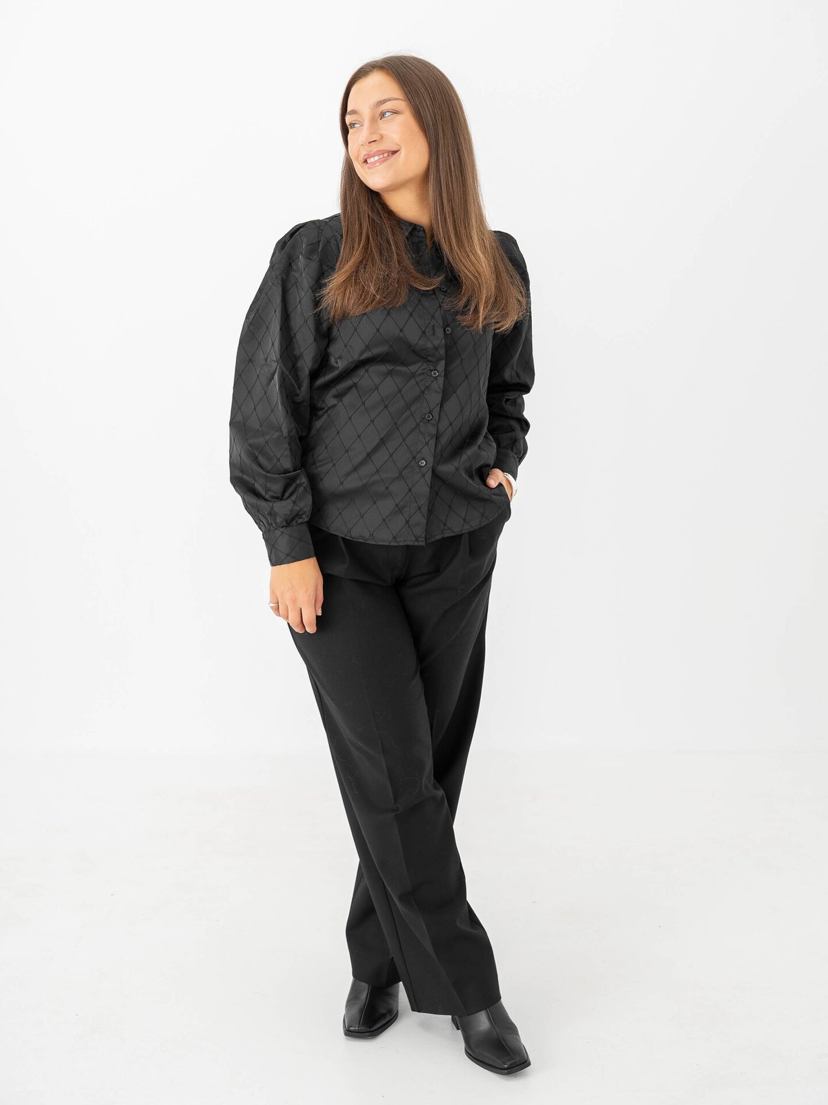 Vero Moda Viga Jacquard Long Sleeve Shirt Black Squares