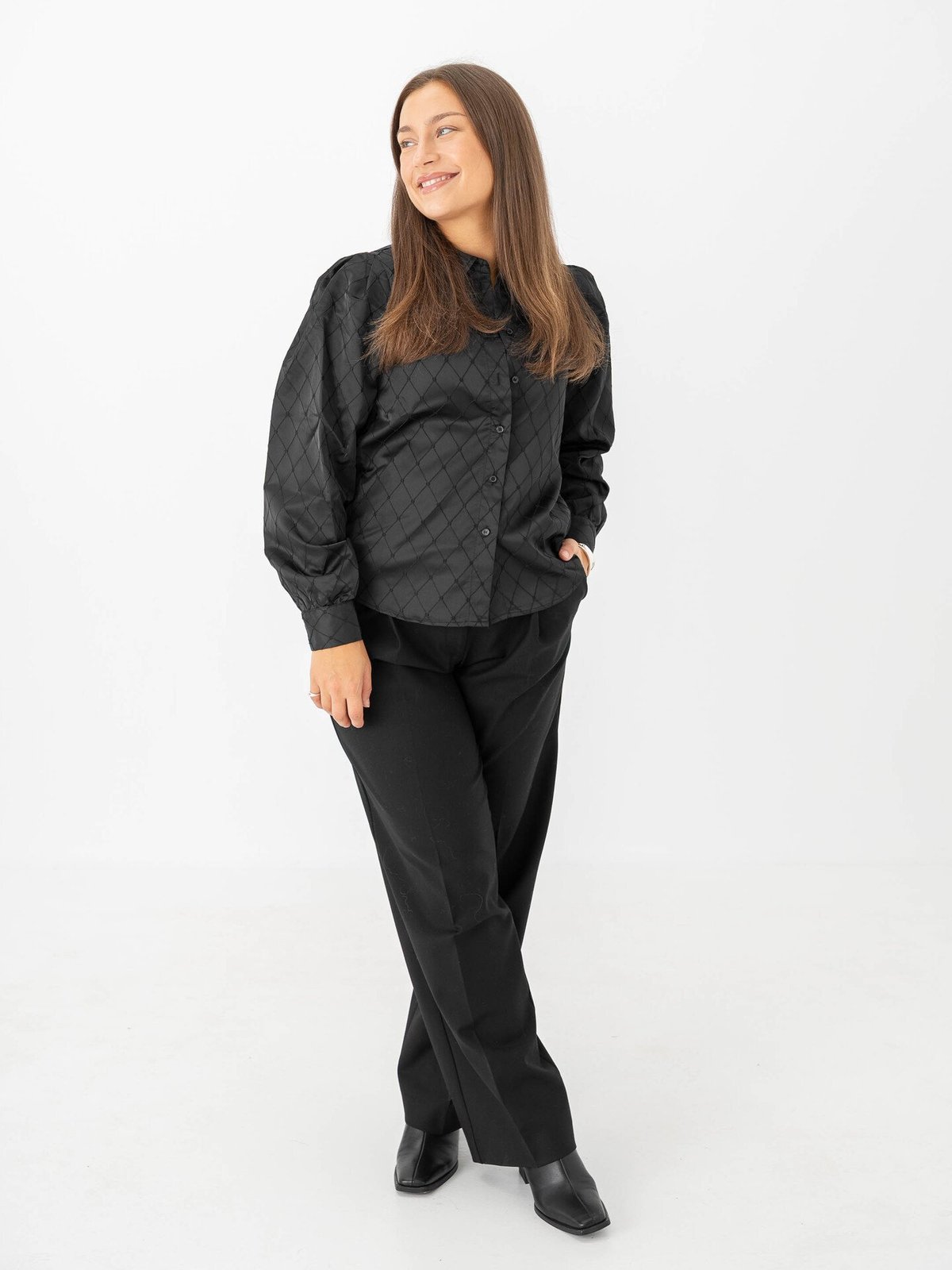 Vero Moda Viga Jacquard Long Sleeve Shirt Black Squares