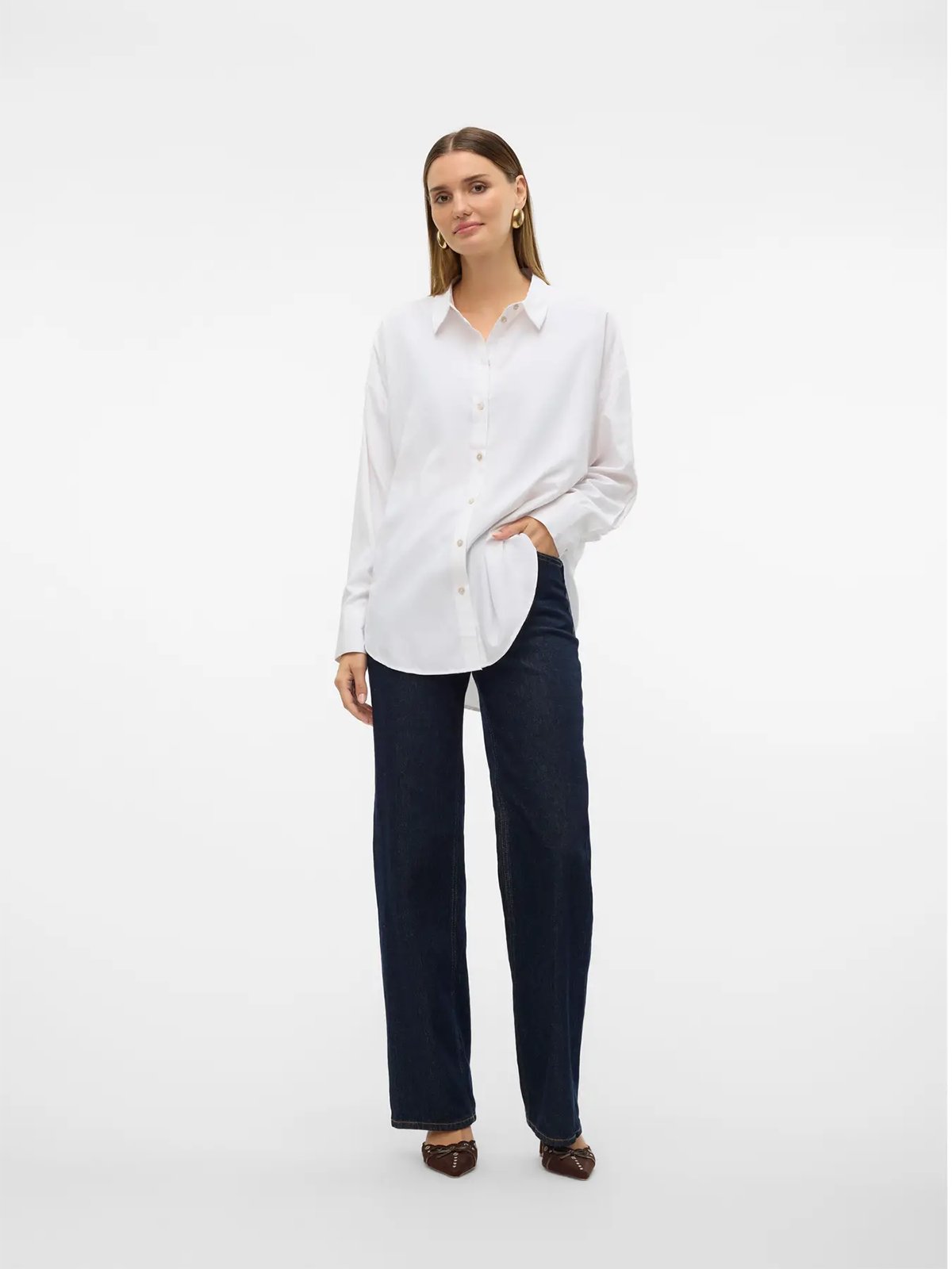 Vero Moda Nora Long Sleeve Oversize Shirt Bright White