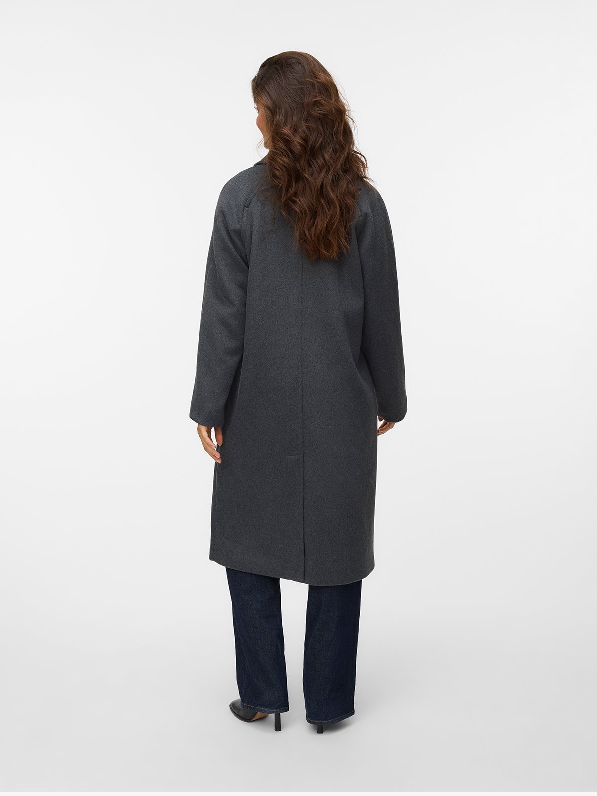 Vero Moda Harper Long Wool Coat Dark Grey Melange